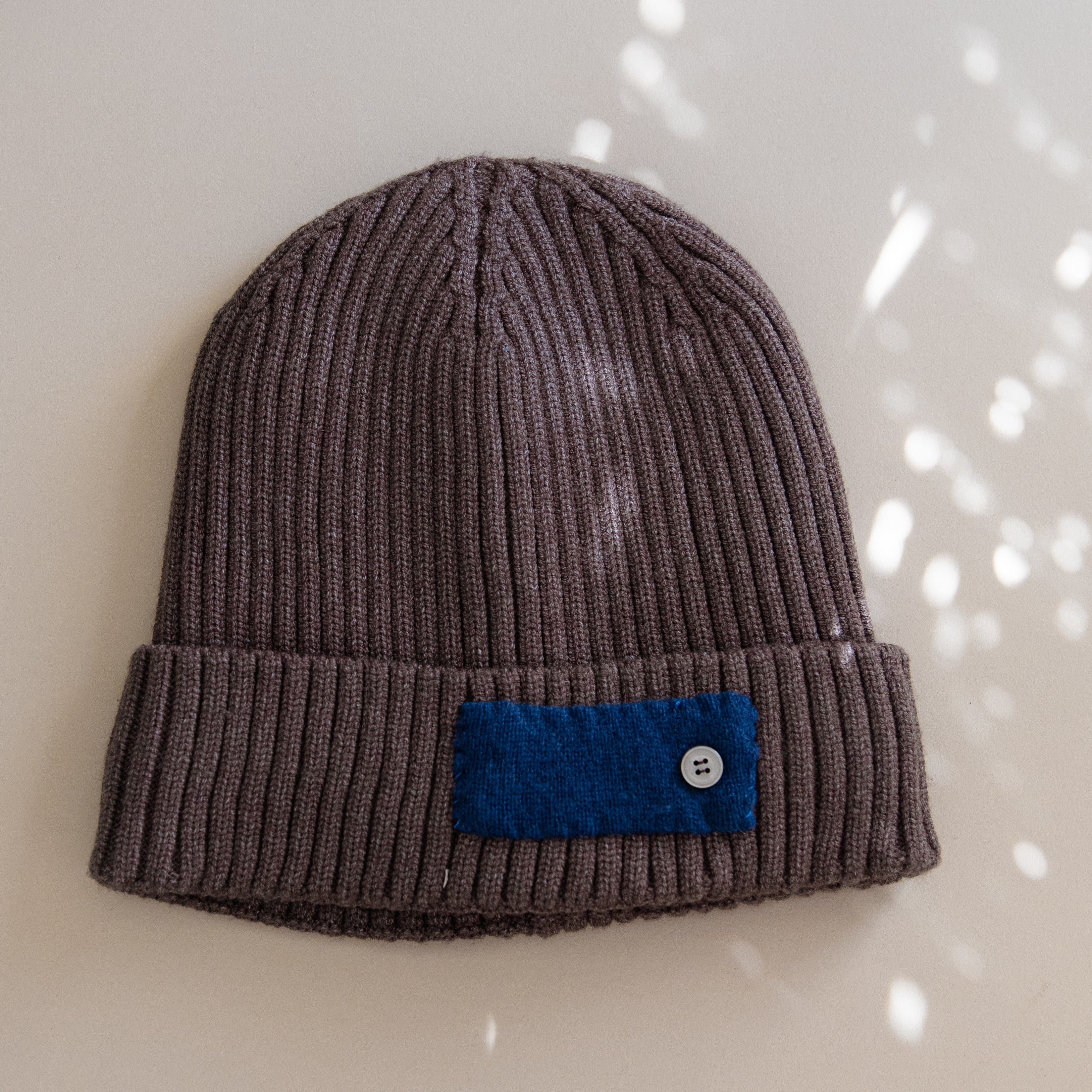 Heyja Do Hats Brown with Blue Patch Patchwork Beanie