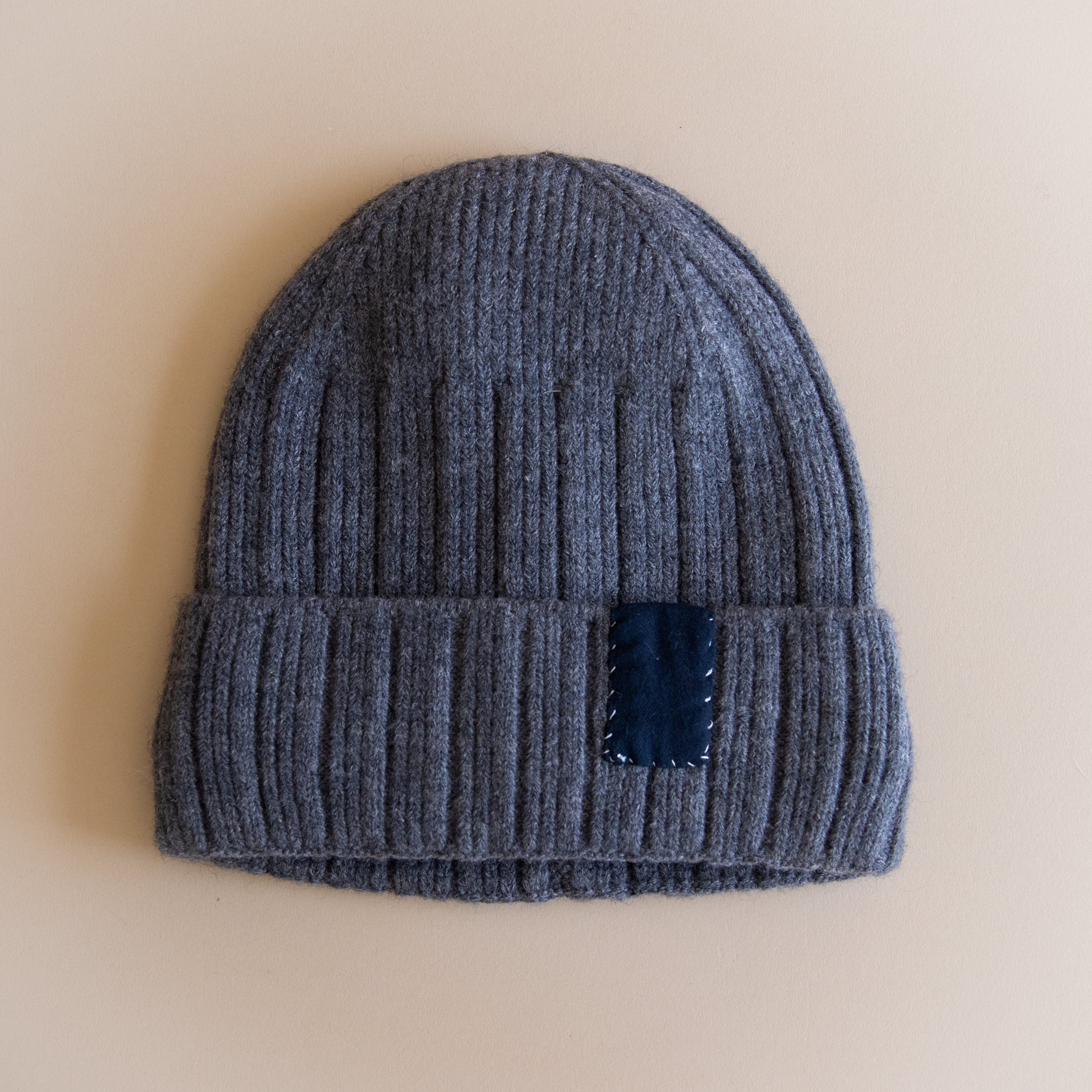 Heyja Do Hats Dark Grey with Navy Patch Patchwork Beanie