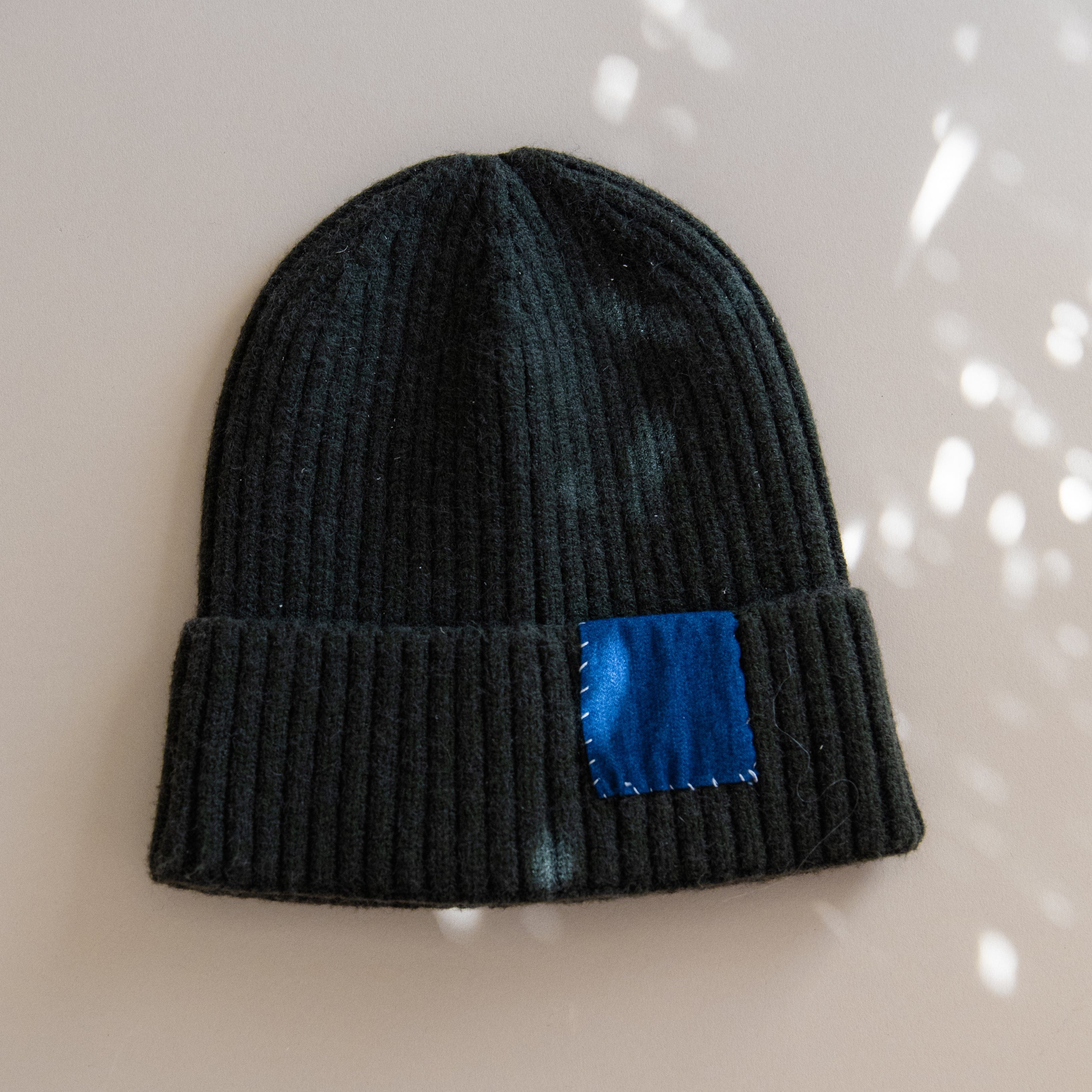 Heyja Do Hats Green with Blue Patch Patchwork Beanie