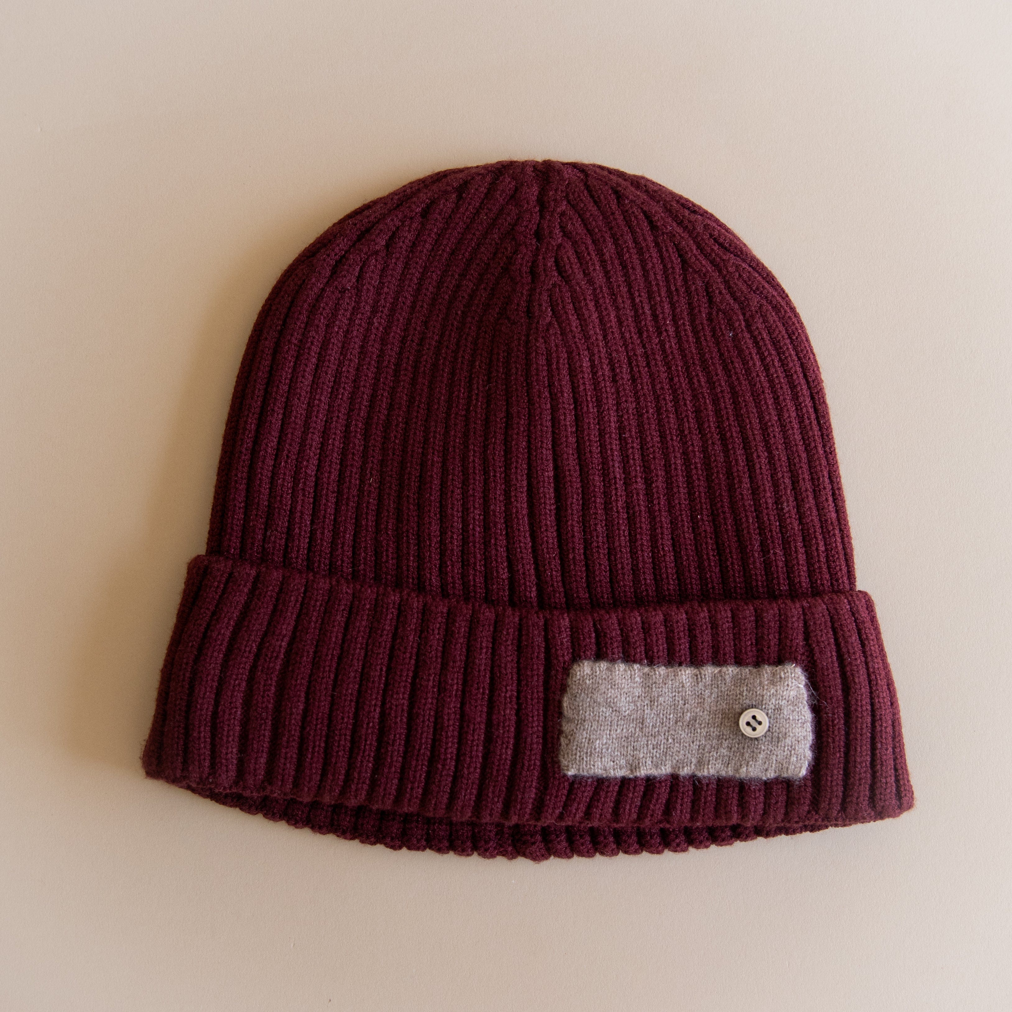 Heyja Do Hats Maroon with Grey Patch Patchwork Beanie