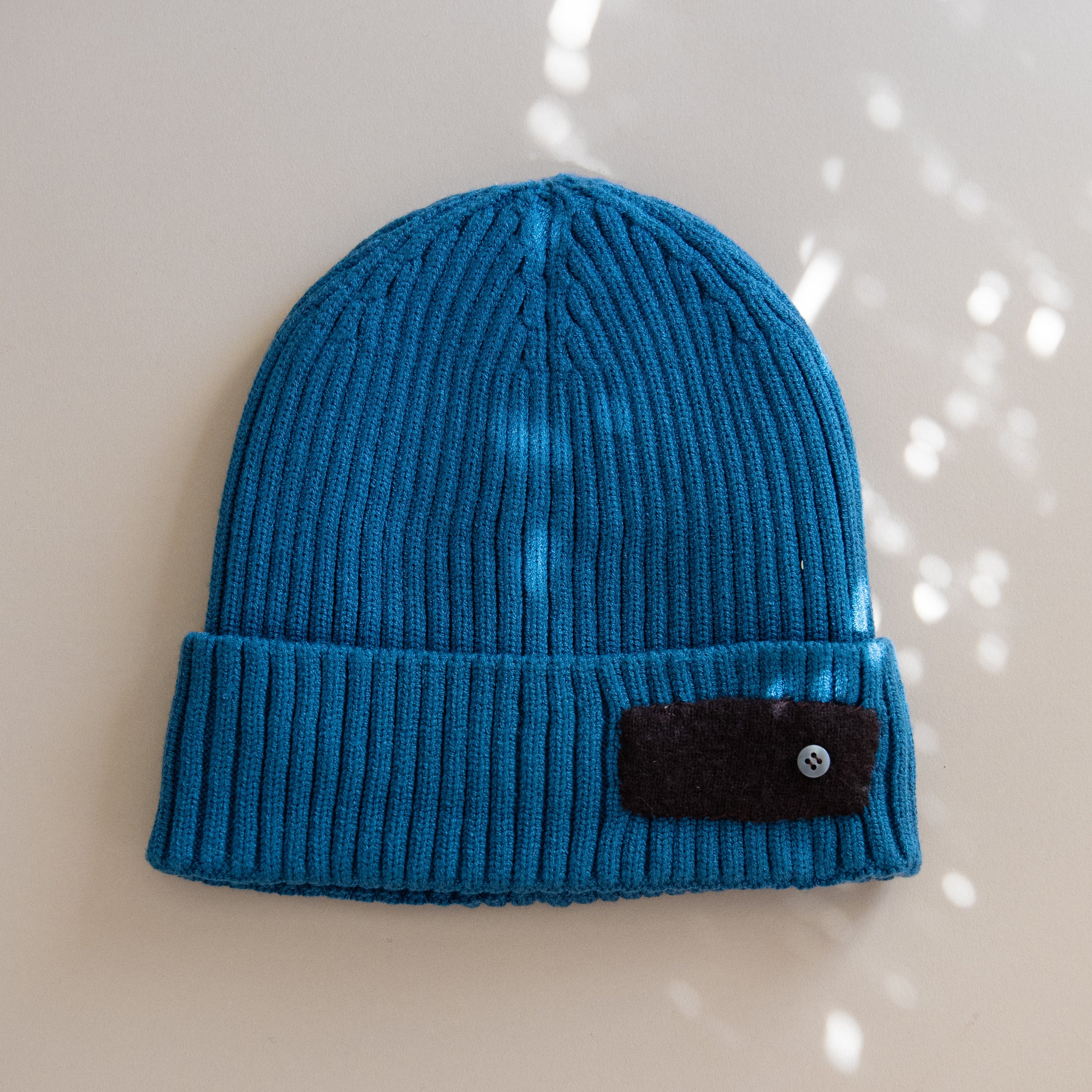 Heyja Do Hats Teal with Brown Patch Patchwork Beanie