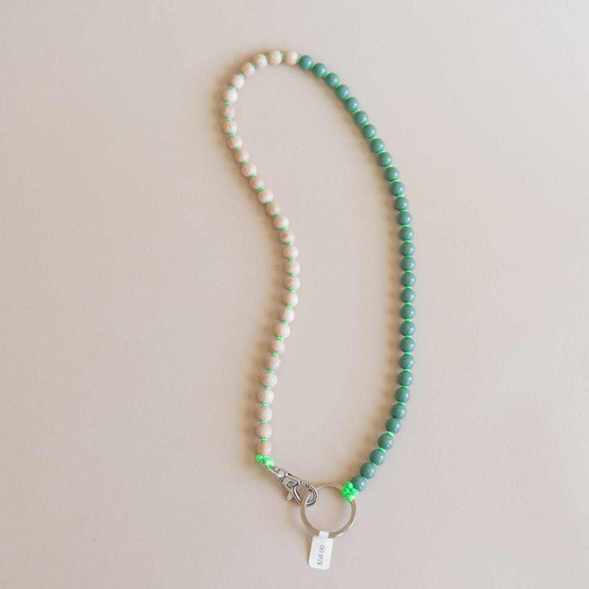 Ina Seifart Keychains Natural/ Salvia/Neon Green Long Beaded Keyholder