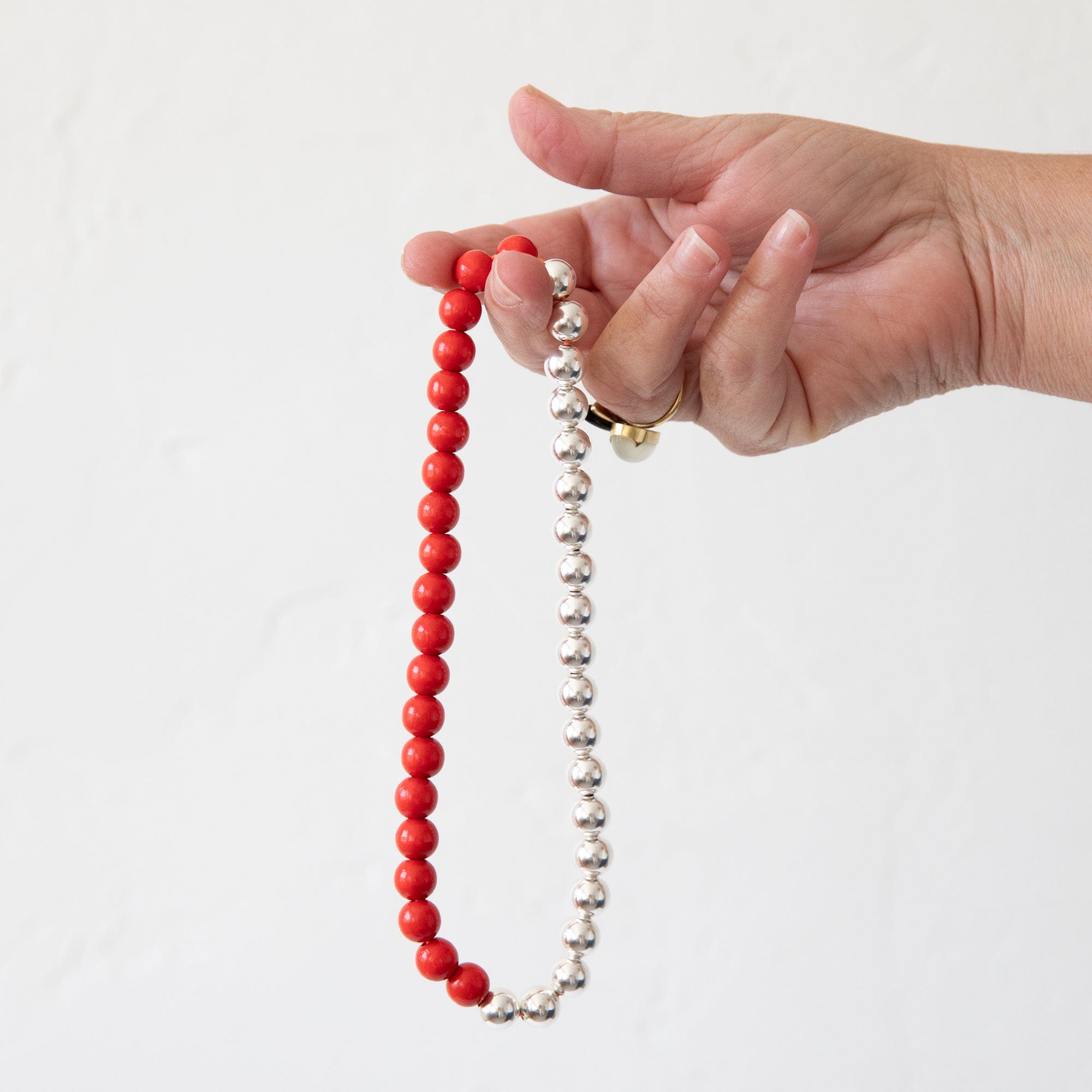 Ina Seifart Necklaces Red Silver and Wooden Beaded Necklace