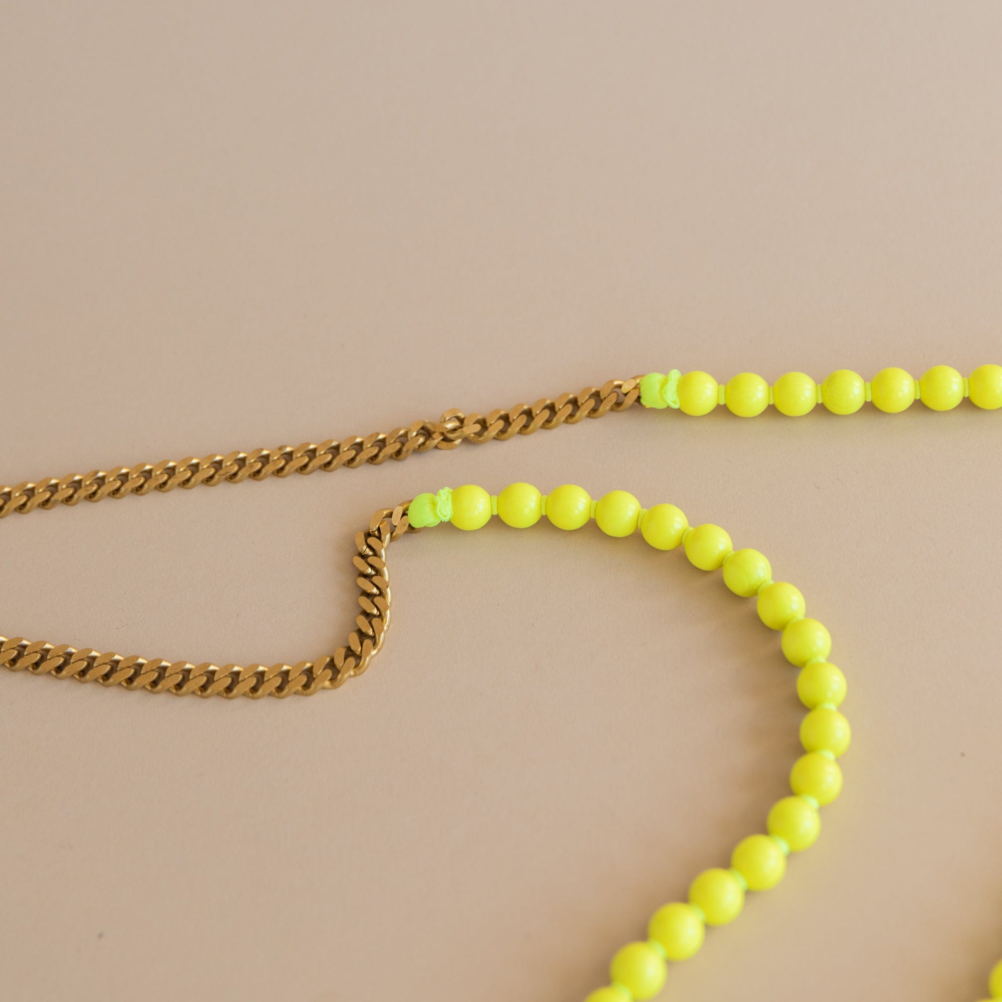 Ina Seifart Small Goods Long Beaded iPhone Necklace in Neon Yellow with Brass Chain