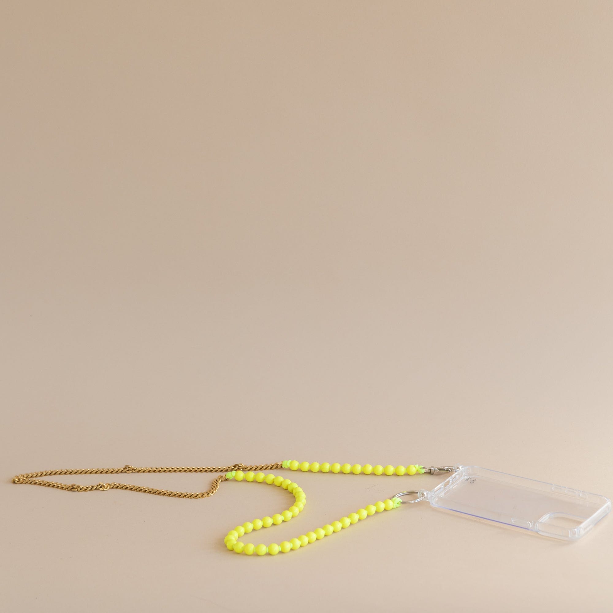 Ina Seifart Small Goods Long Beaded iPhone Necklace in Neon Yellow with Brass Chain