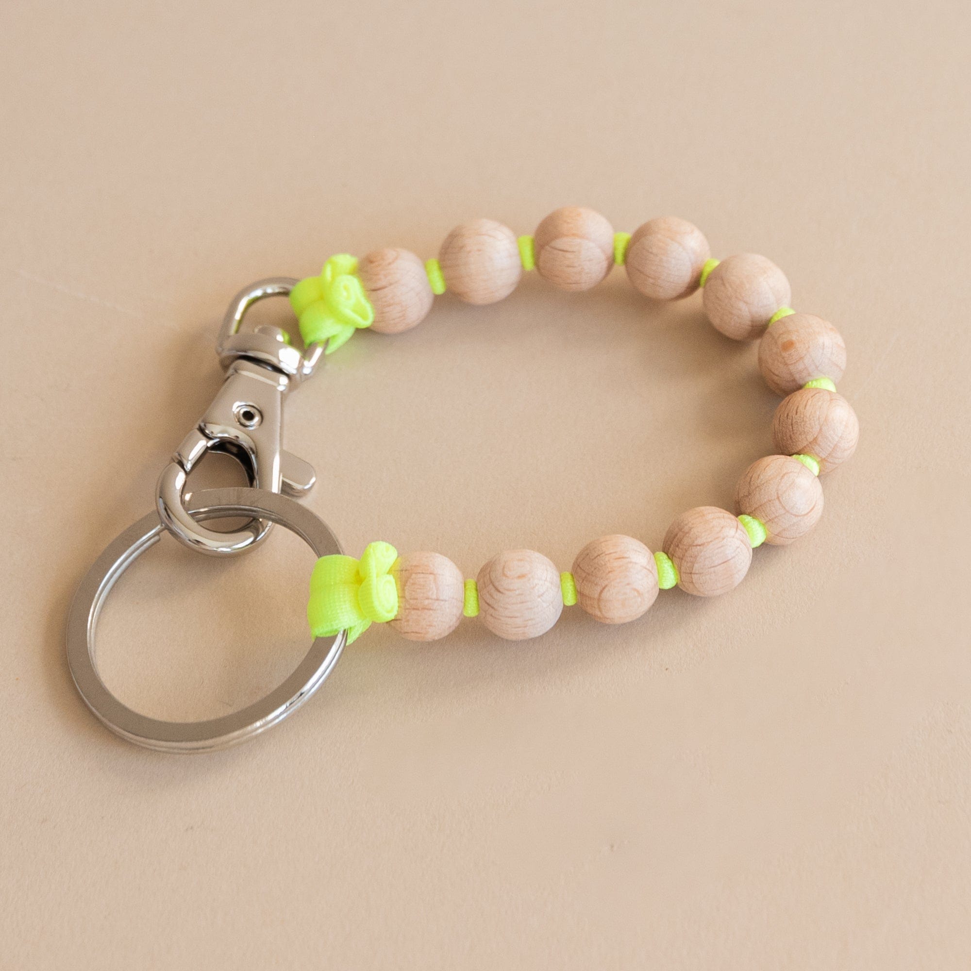 Ina Seifart Small Goods Natural/Neon Yellow Short Wooden Beaded Keyholder