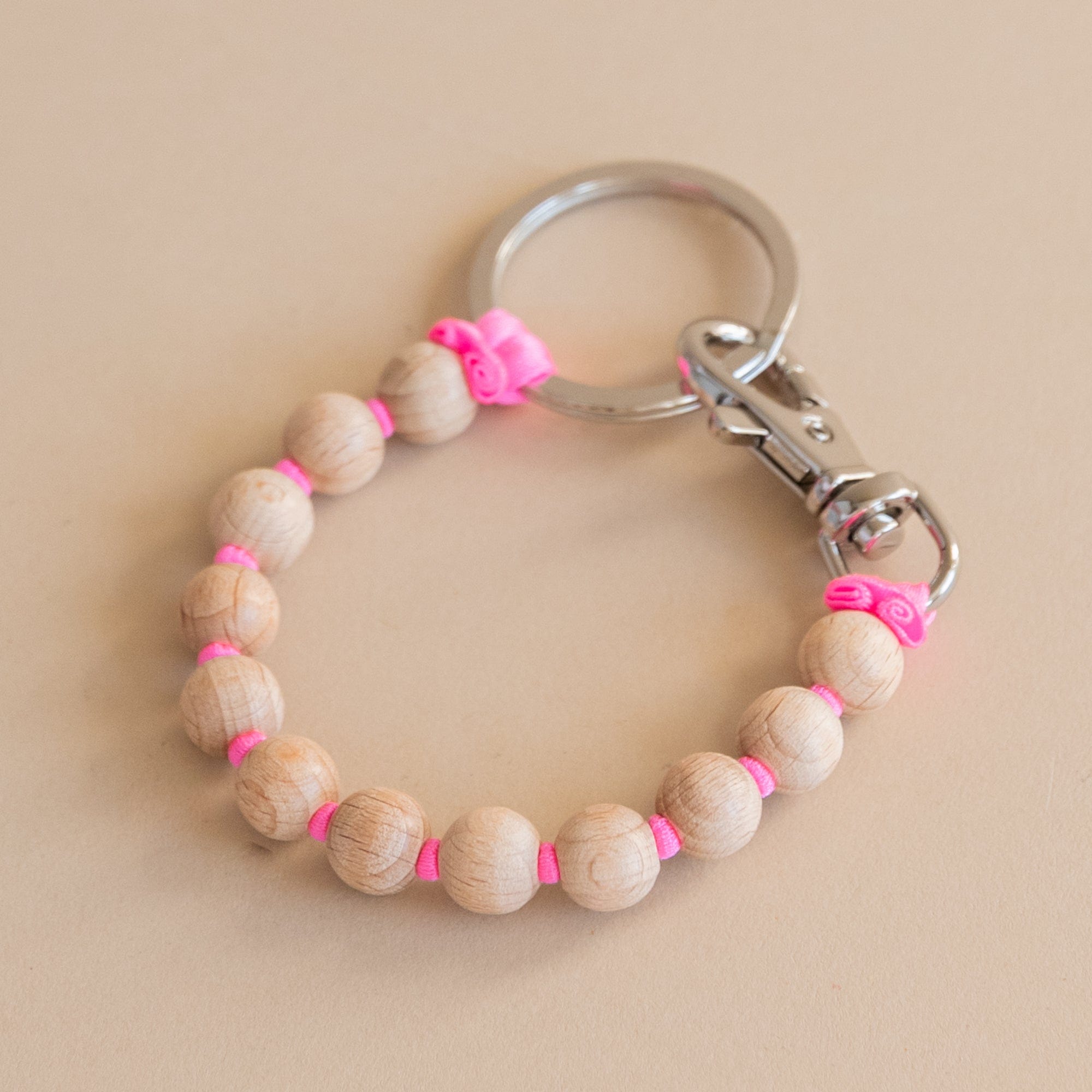 Ina Seifart Small Goods Natural/Pink Short Wooden Beaded Keyholder