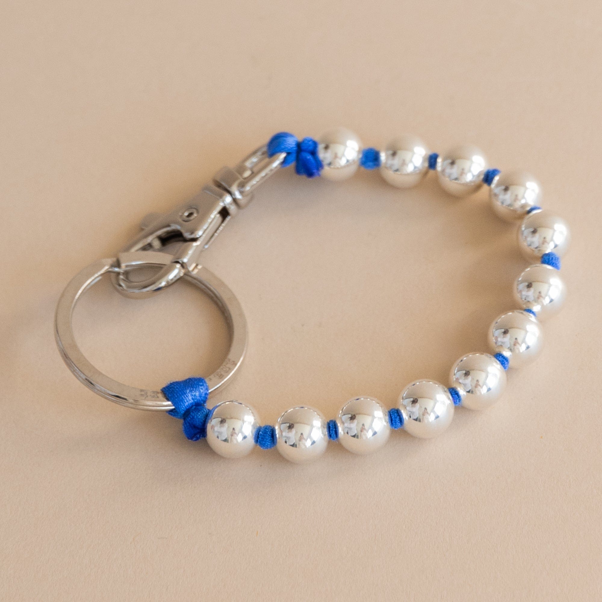 Ina Seifart Small Goods Silver/Blue Short Beaded Keyholder in Silver