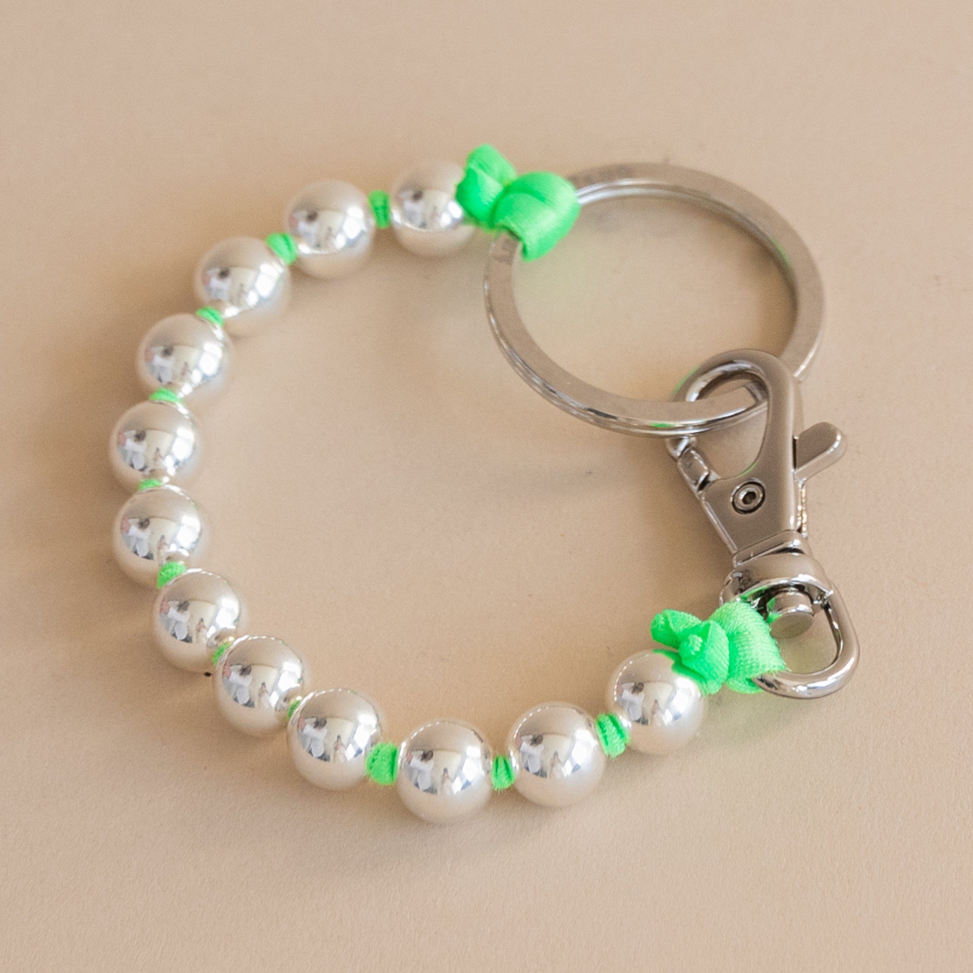 Ina Seifart Small Goods Silver/Neon Green Short Beaded Keyholder in Silver