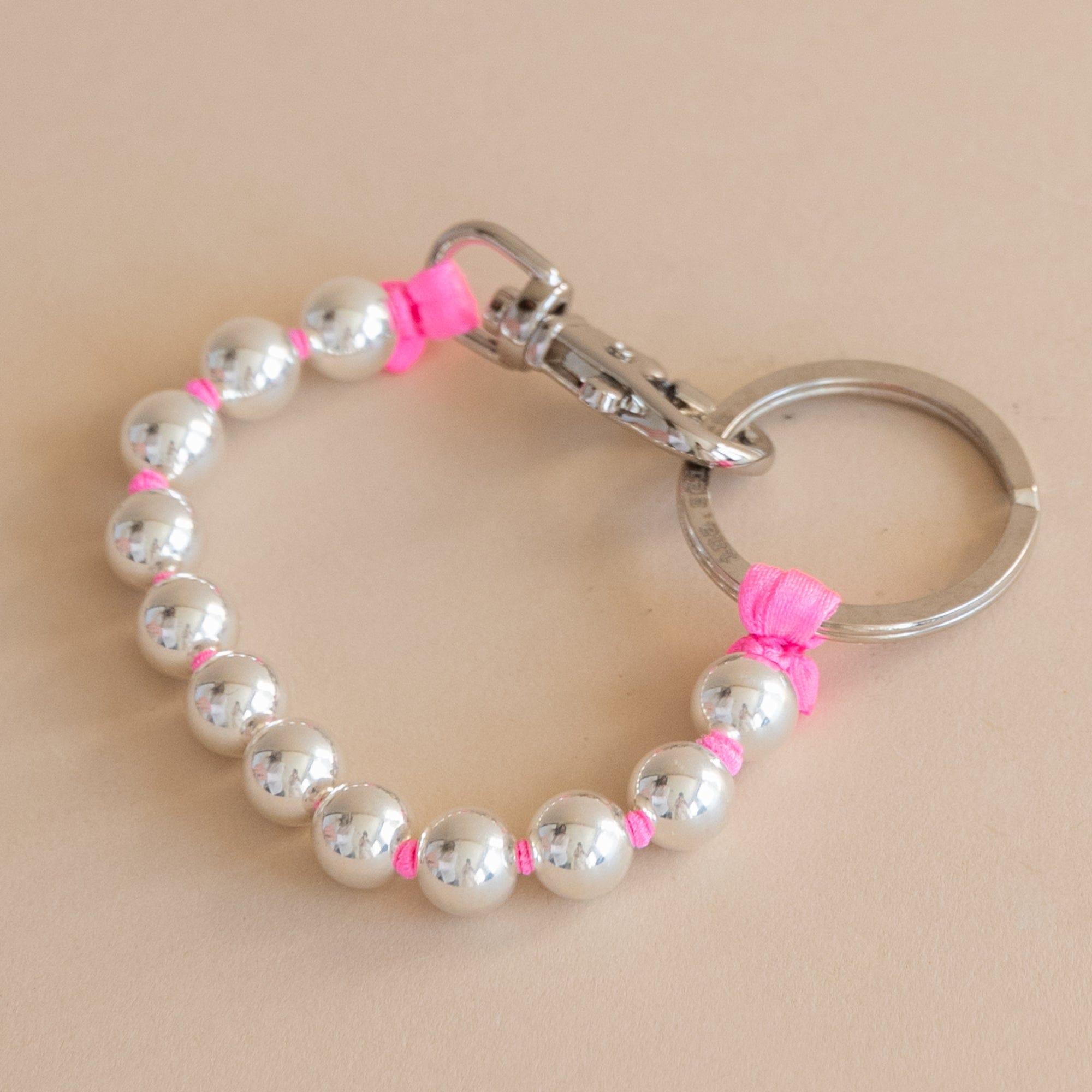 Ina Seifart Small Goods Silver/Pink Short Beaded Keyholder in Silver