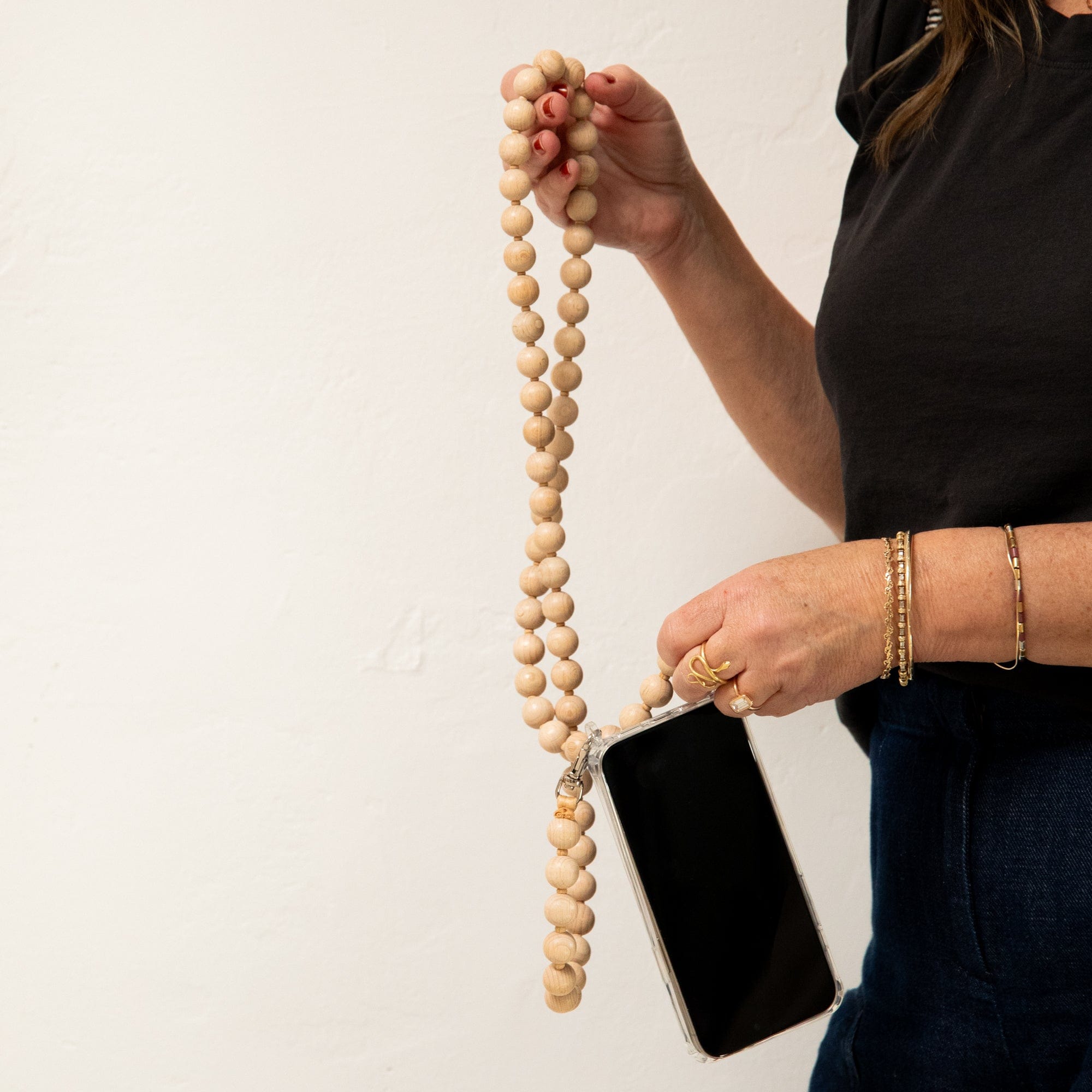 Ina Seifart Tech Accessories Cross Body iPhone With Big Wooden Beads in Natural