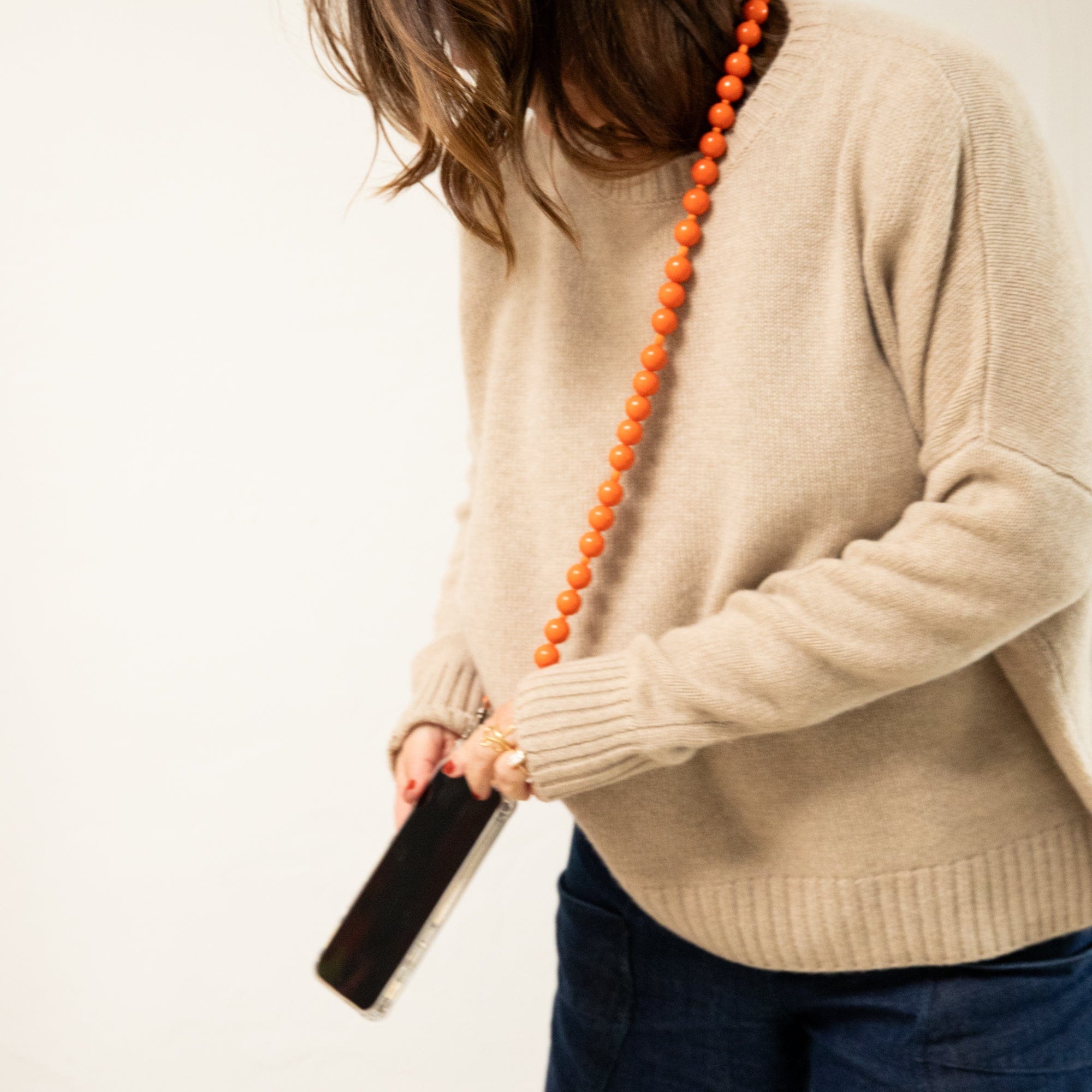 Ina Seifart Tech Accessories Cross Body iPhone With Big Wooden Beads in Orange