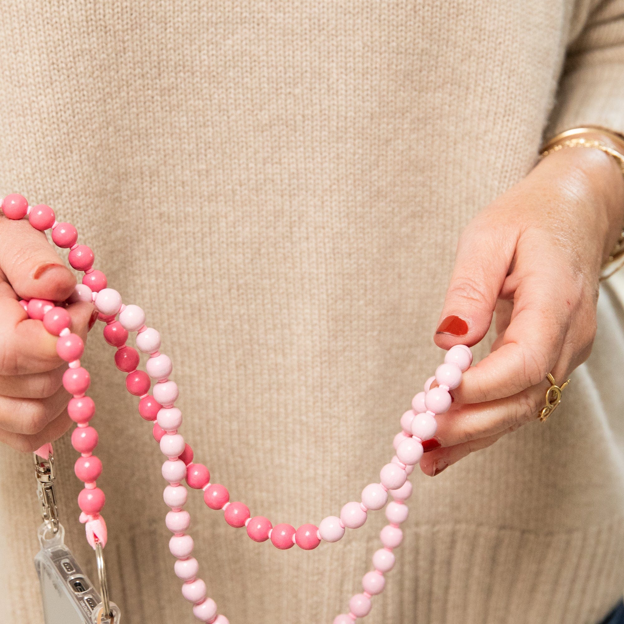 Ina Seifart Tech Accessories Long Beaded iPhone Necklace in Rose and Pink