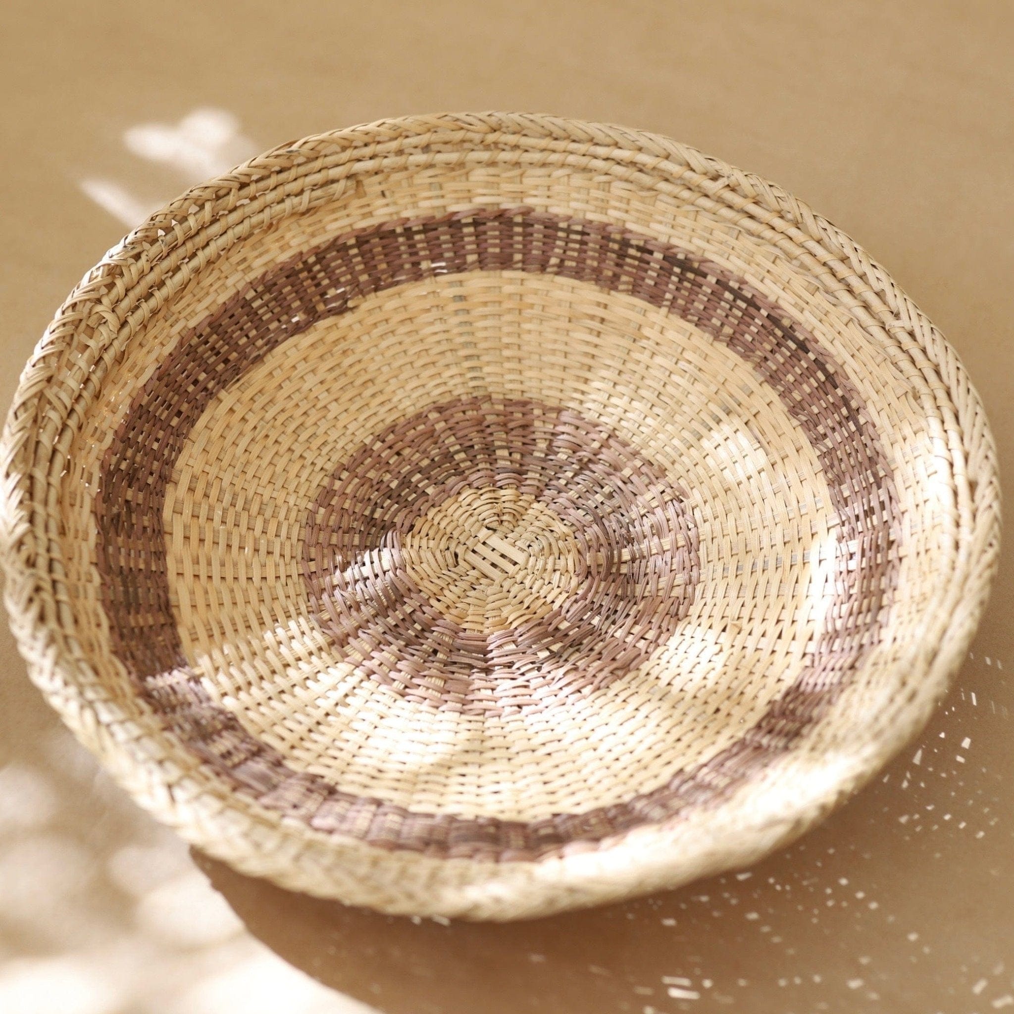 INCAUSA Baskets A - Natural w/ Brown Stripes Xotehe Woven Basket Urucum Graphism