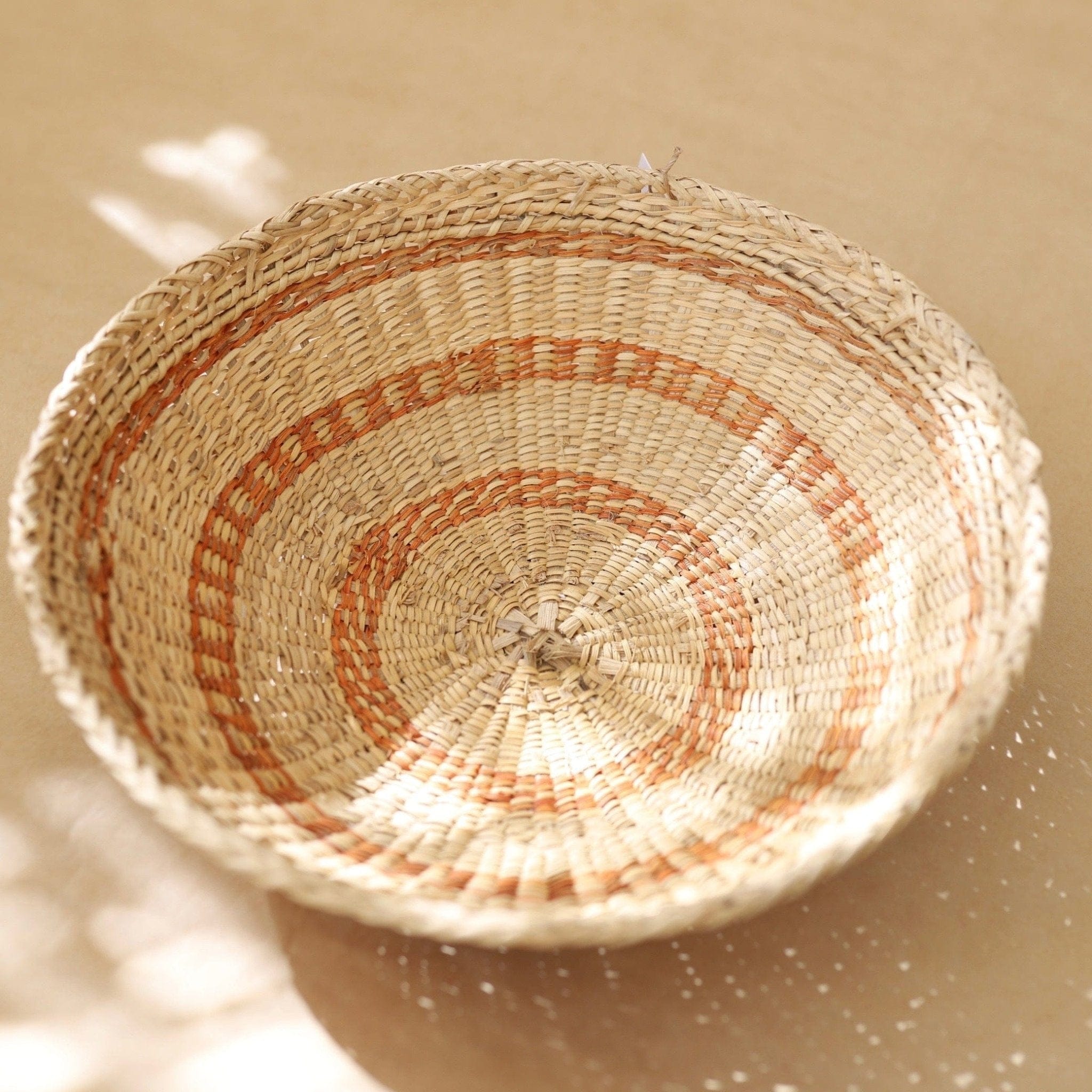 INCAUSA Baskets D - Natural w/ Orange Stripes Xotehe Woven Basket Urucum Graphism