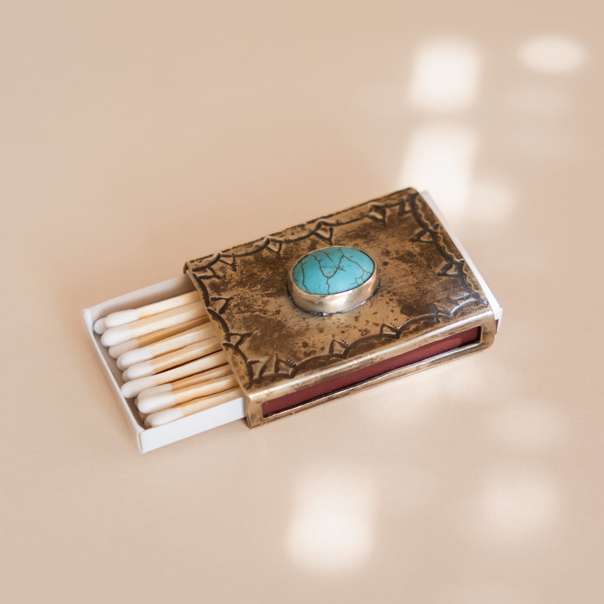 J. Alexander Lighters + Matches Mini Matchbox in Turquoise and Silver