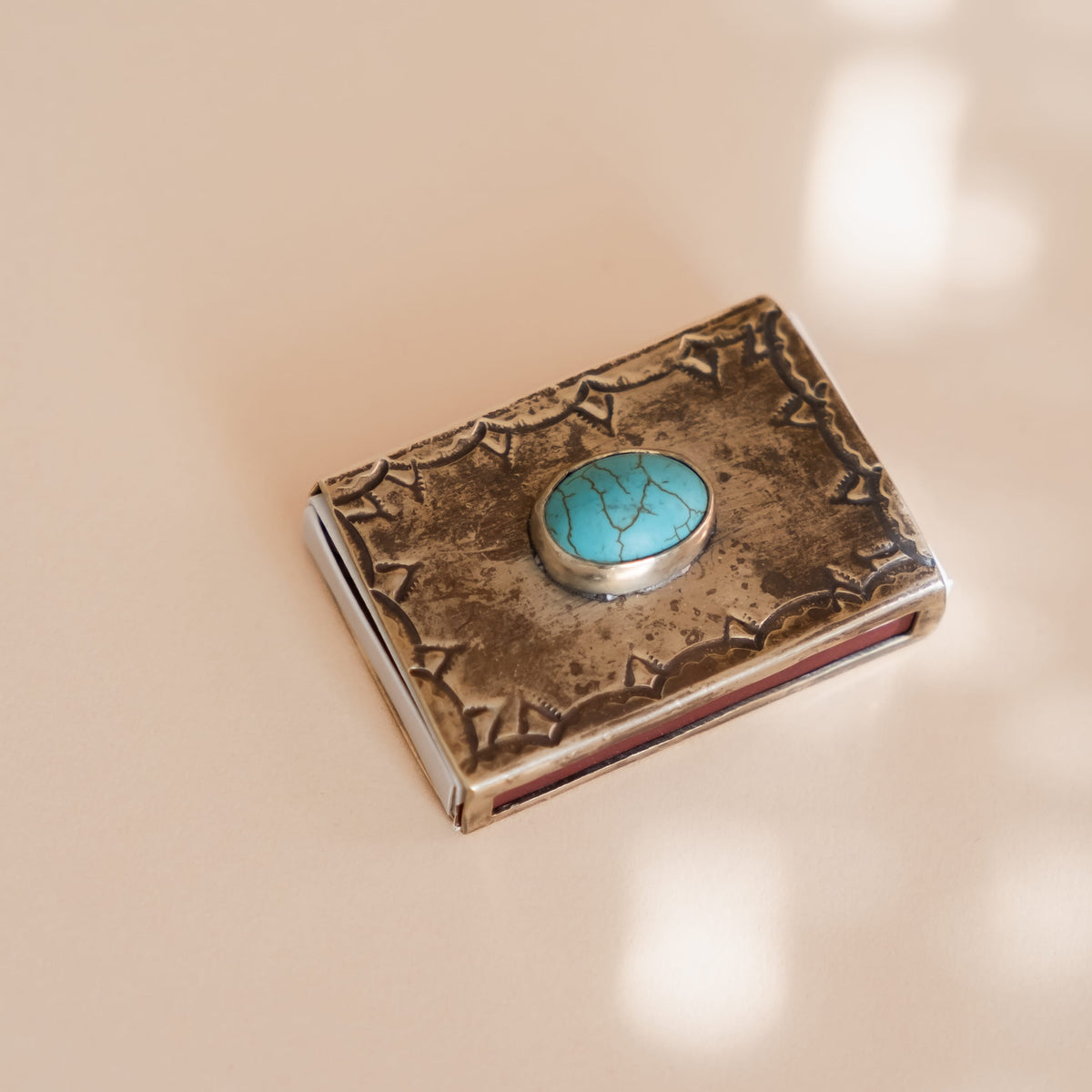 J. Alexander Lighters + Matches Mini Matchbox in Turquoise and Silver