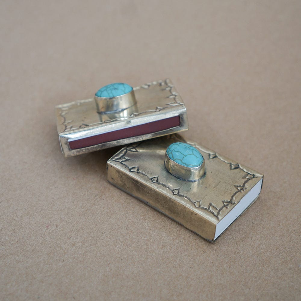 J. Alexander Lighters + Matches Mini Matchbox in Turquoise and Silver