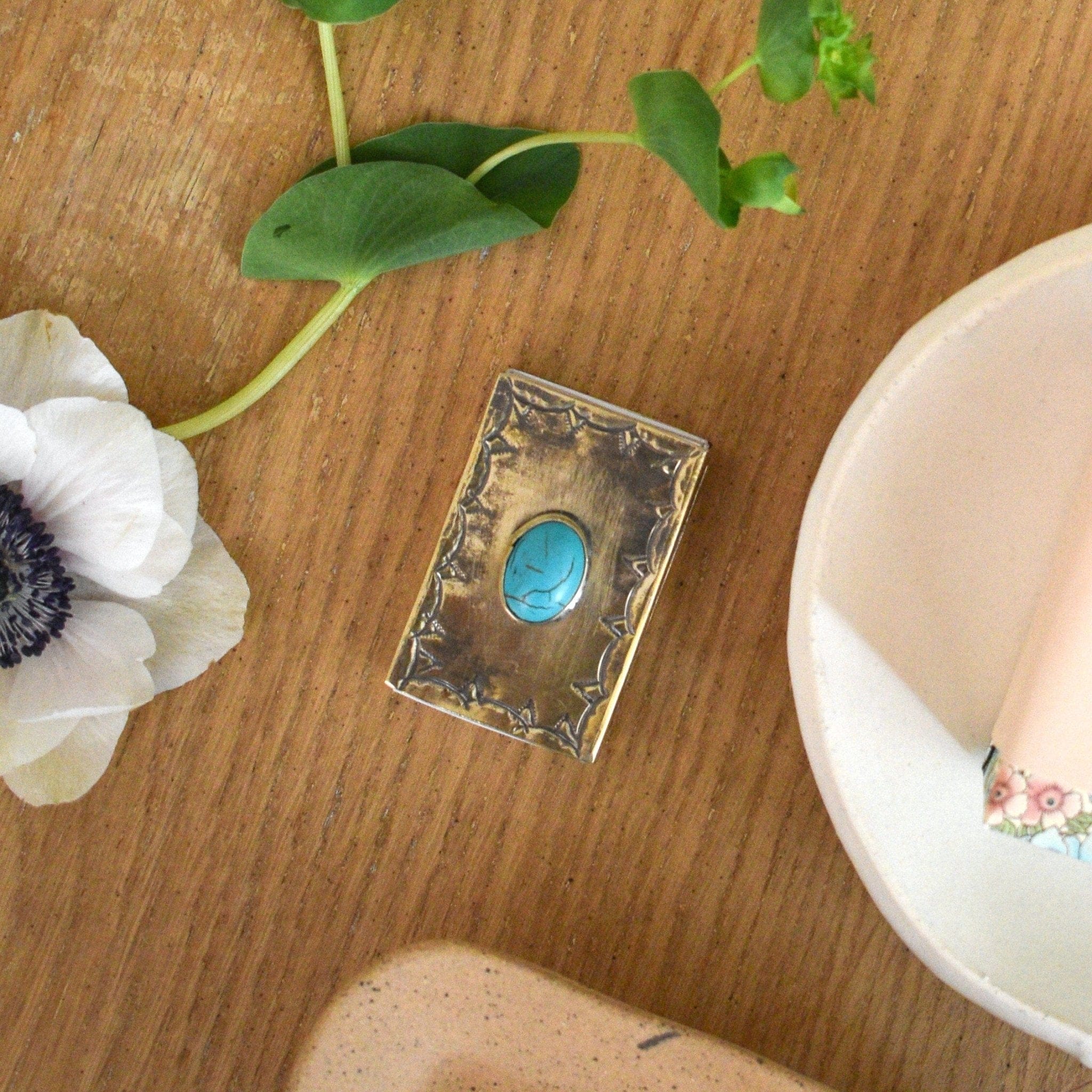 J. Alexander Lighters + Matches Mini Matchbox in Turquoise and Silver