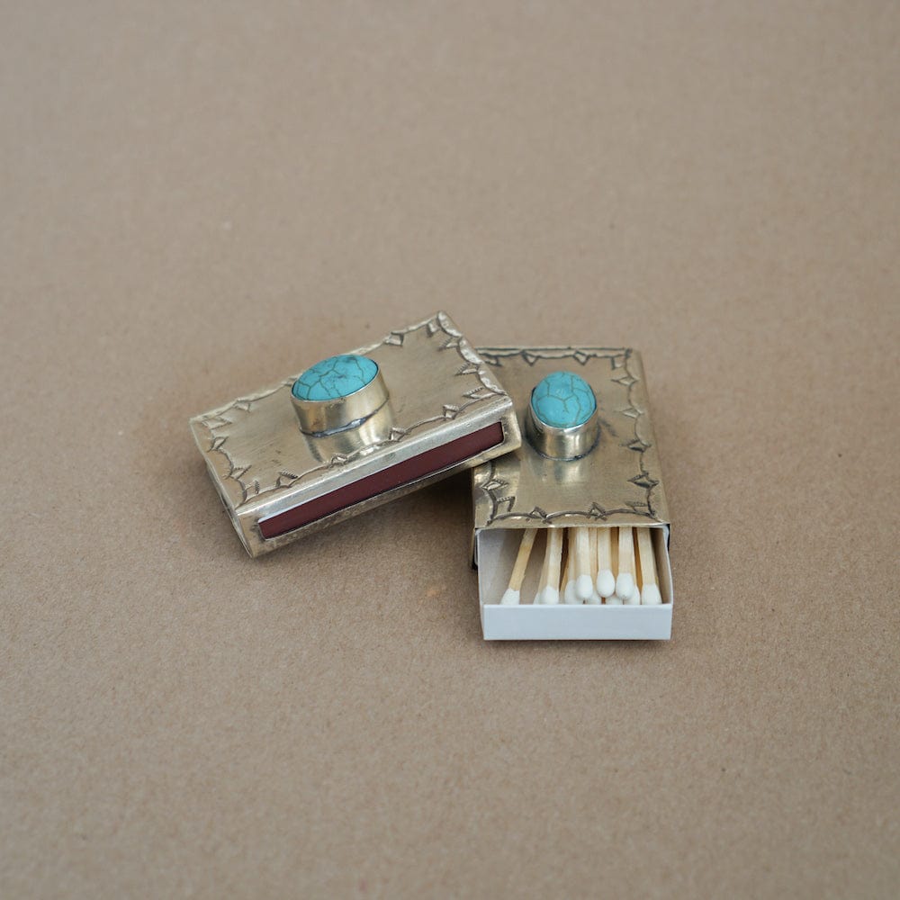 J. Alexander Lighters + Matches Mini Matchbox in Turquoise and Silver