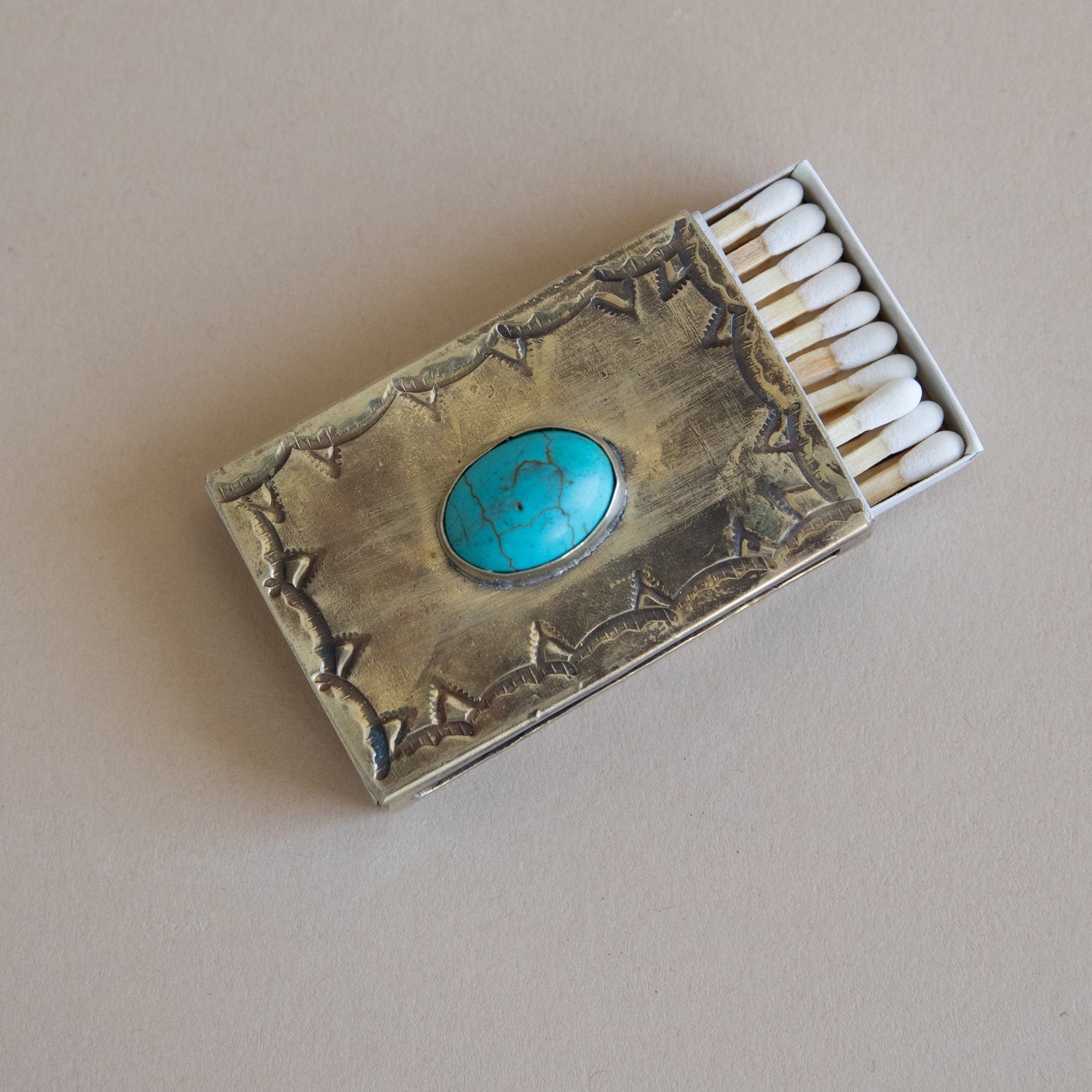 J. Alexander Lighters + Matches Mini Matchbox in Turquoise and Silver