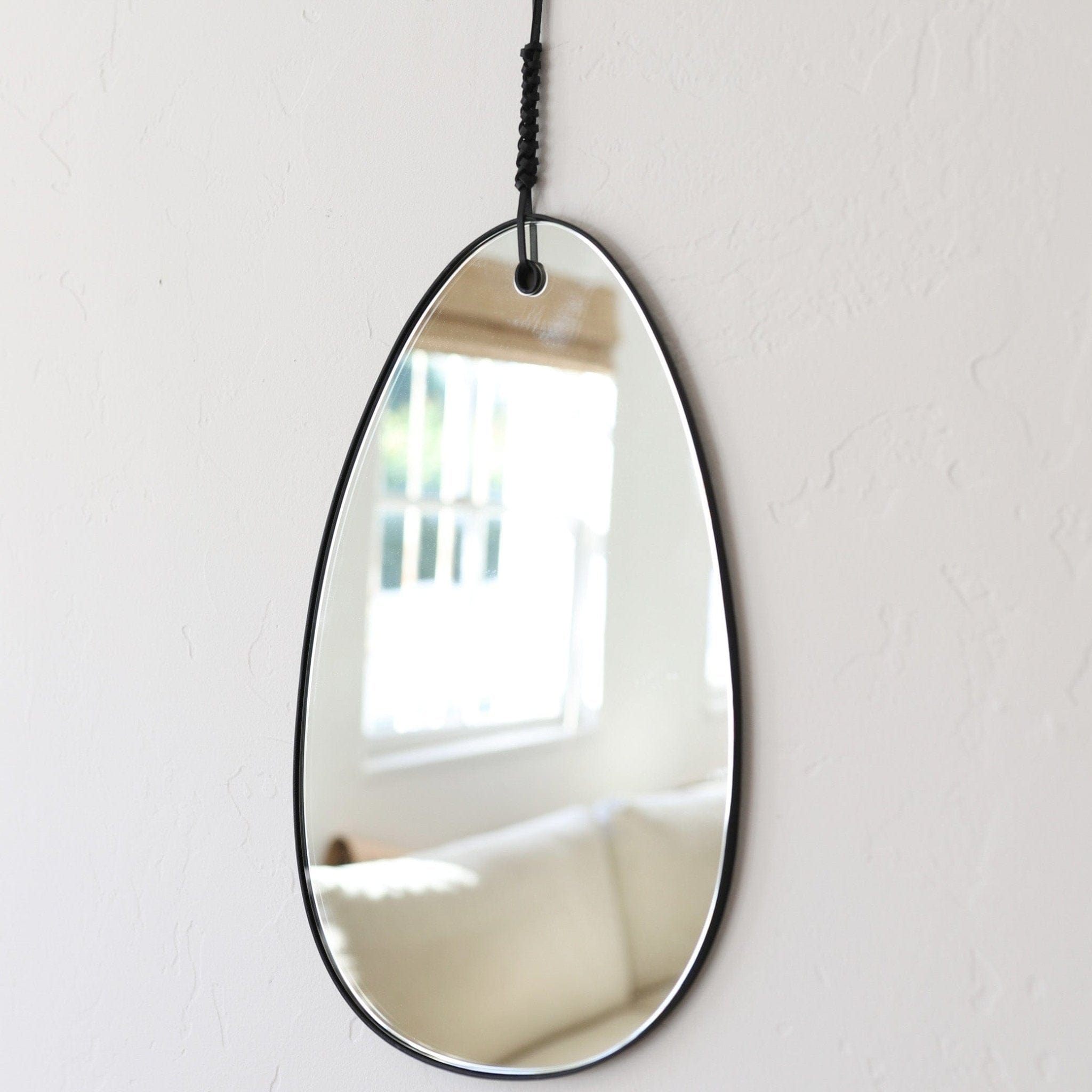 Kamaroan Mirrors Large Woven Leather Mirror in Black