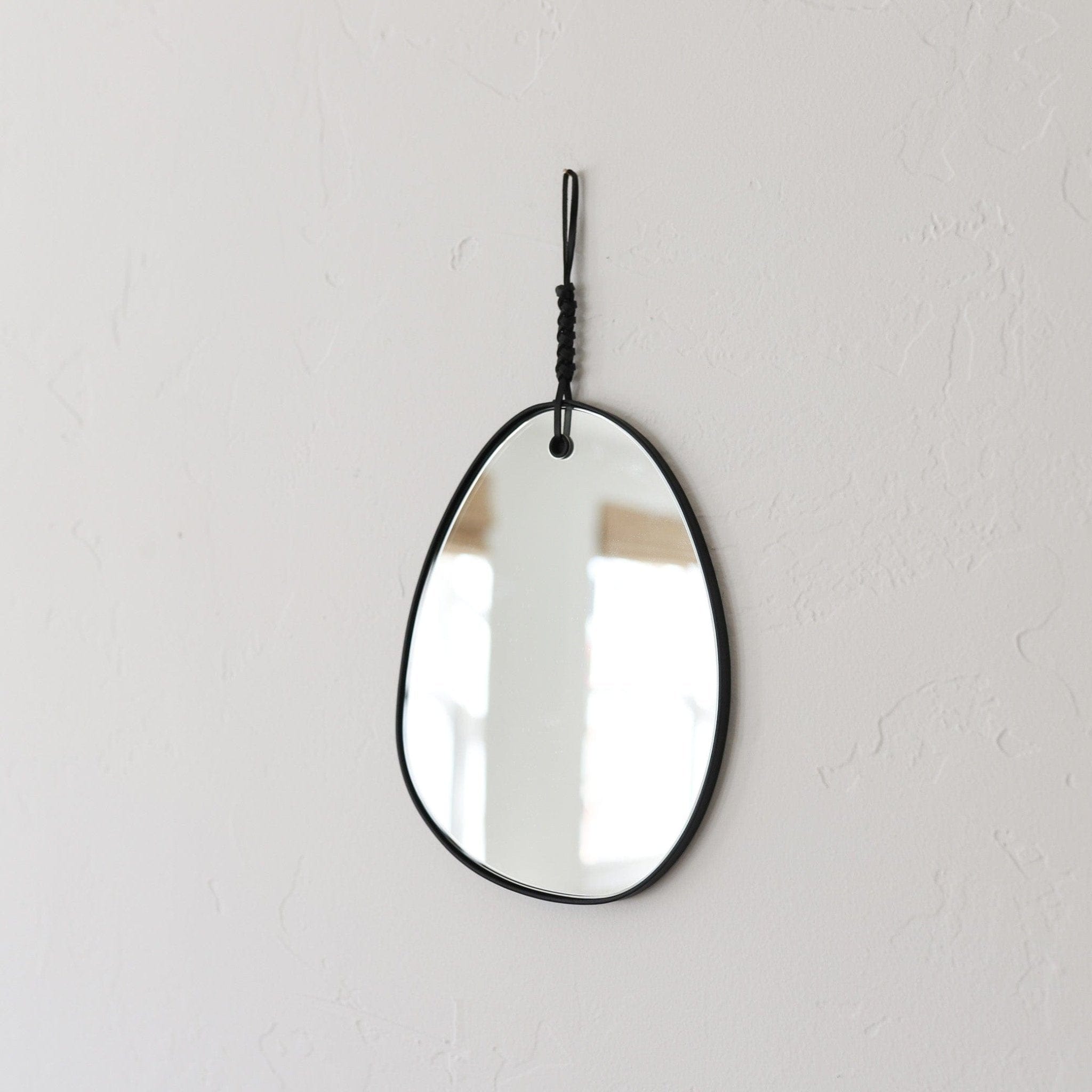 Kamaroan Mirrors Small Woven Leather Mirror in Black