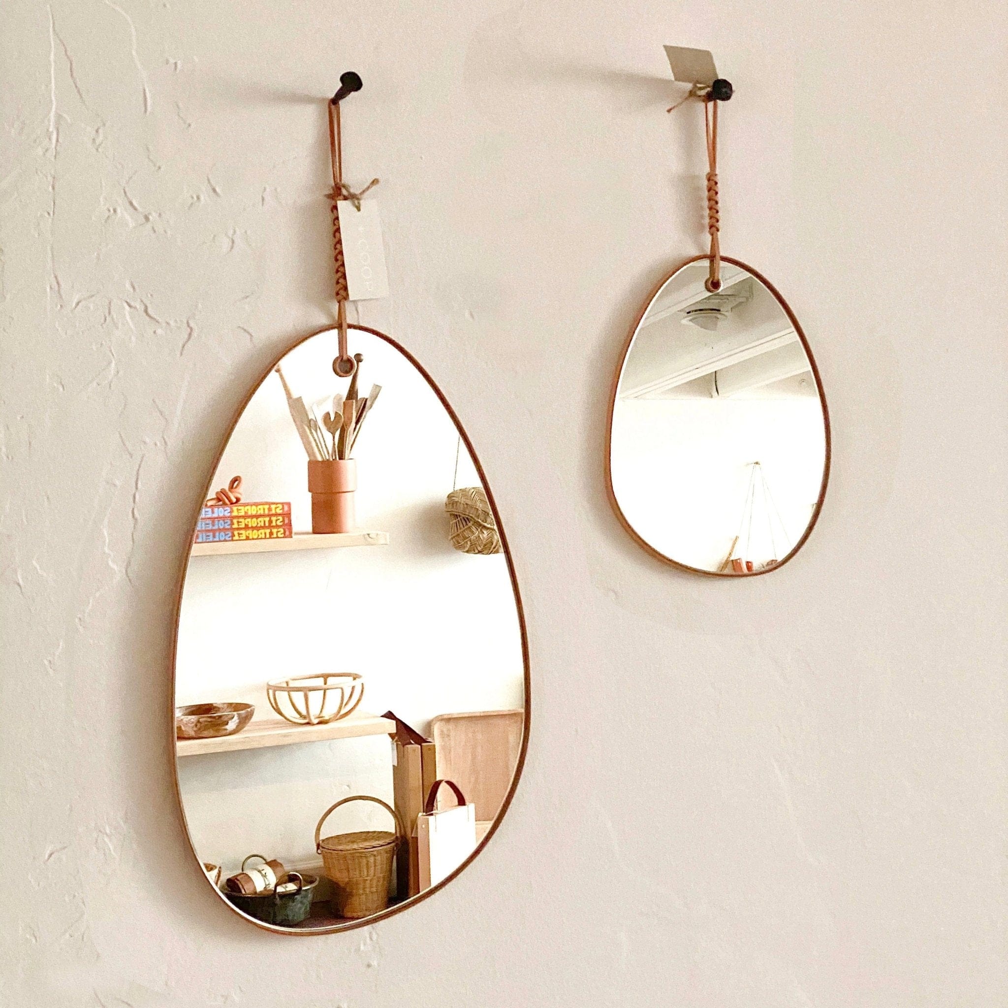 Kamaroan Mirrors Small Woven Leather Mirror in Natural