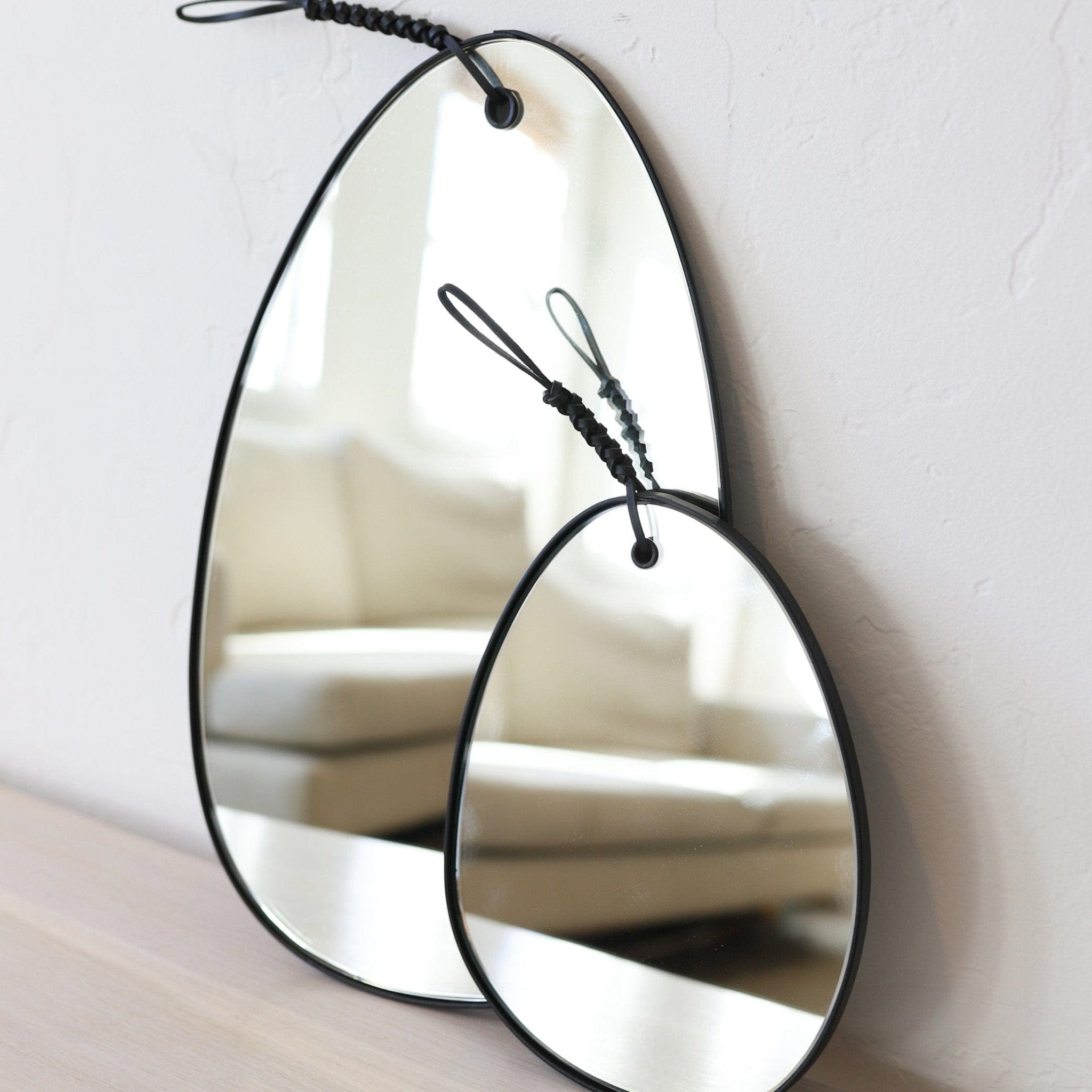 Kamaroan Mirrors Woven Leather Mirror in Black