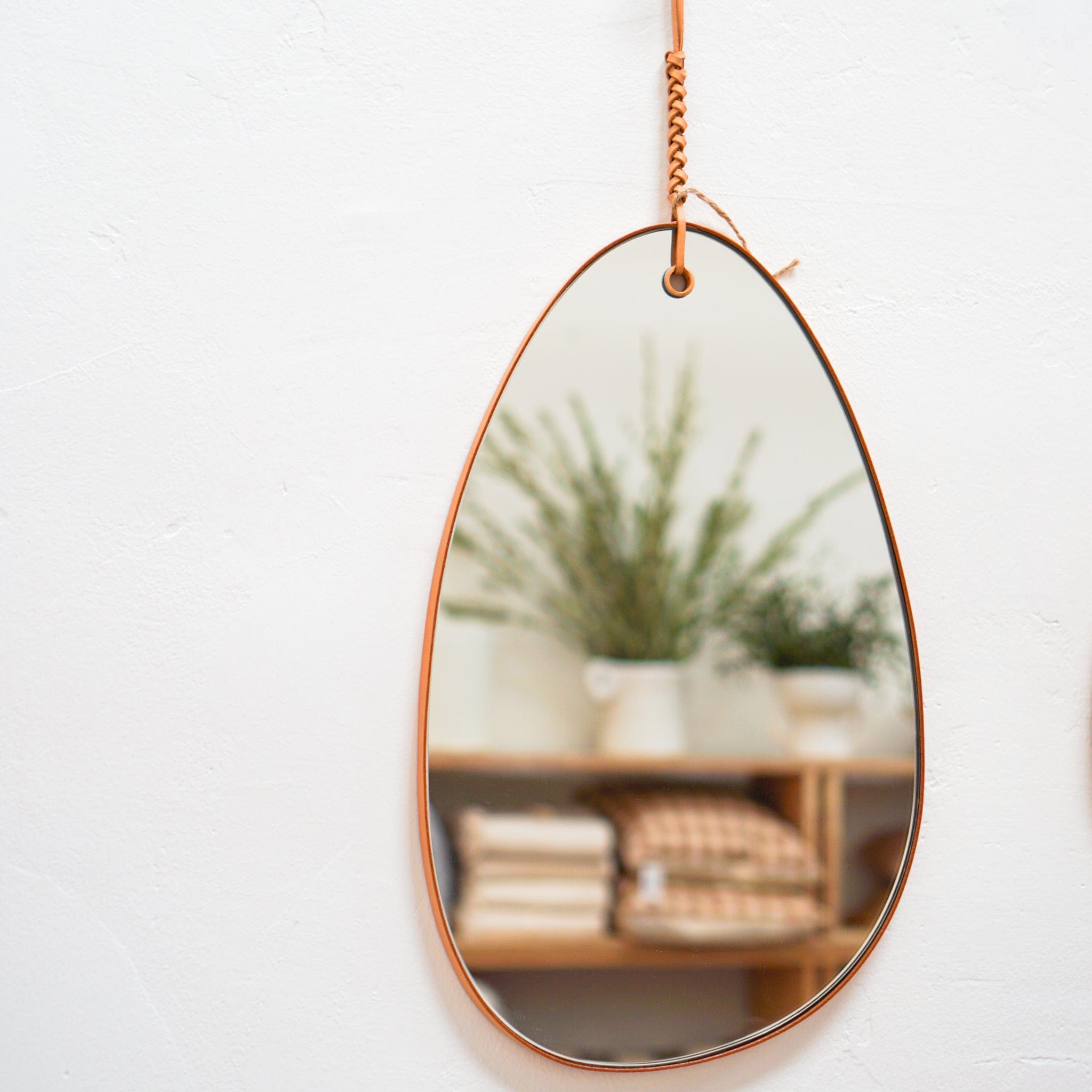 Kamaroan Mirrors Woven Leather Mirror in Natural