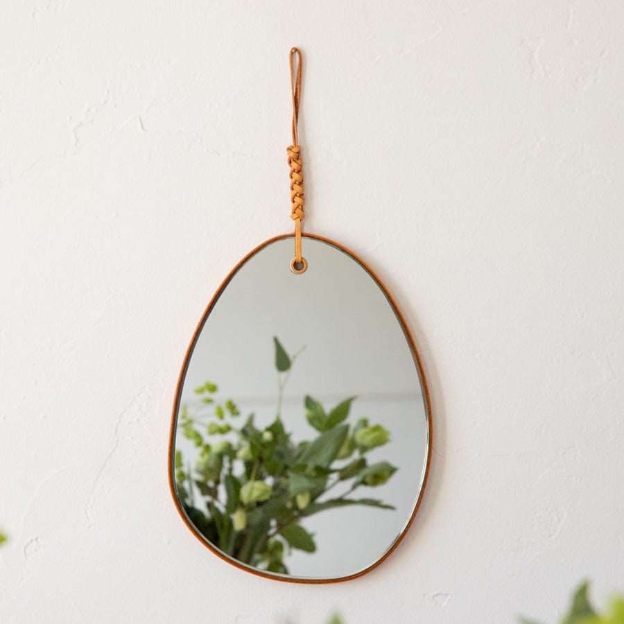 Kamaroan Mirrors Woven Leather Mirror in Natural