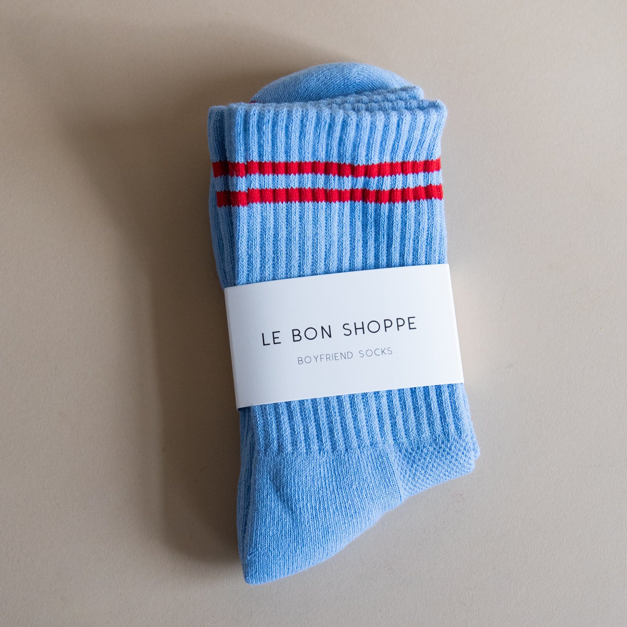 Le Bon Shoppe Socks Ciel Blue With Red Stripes Le Bon Boyfriend Socks