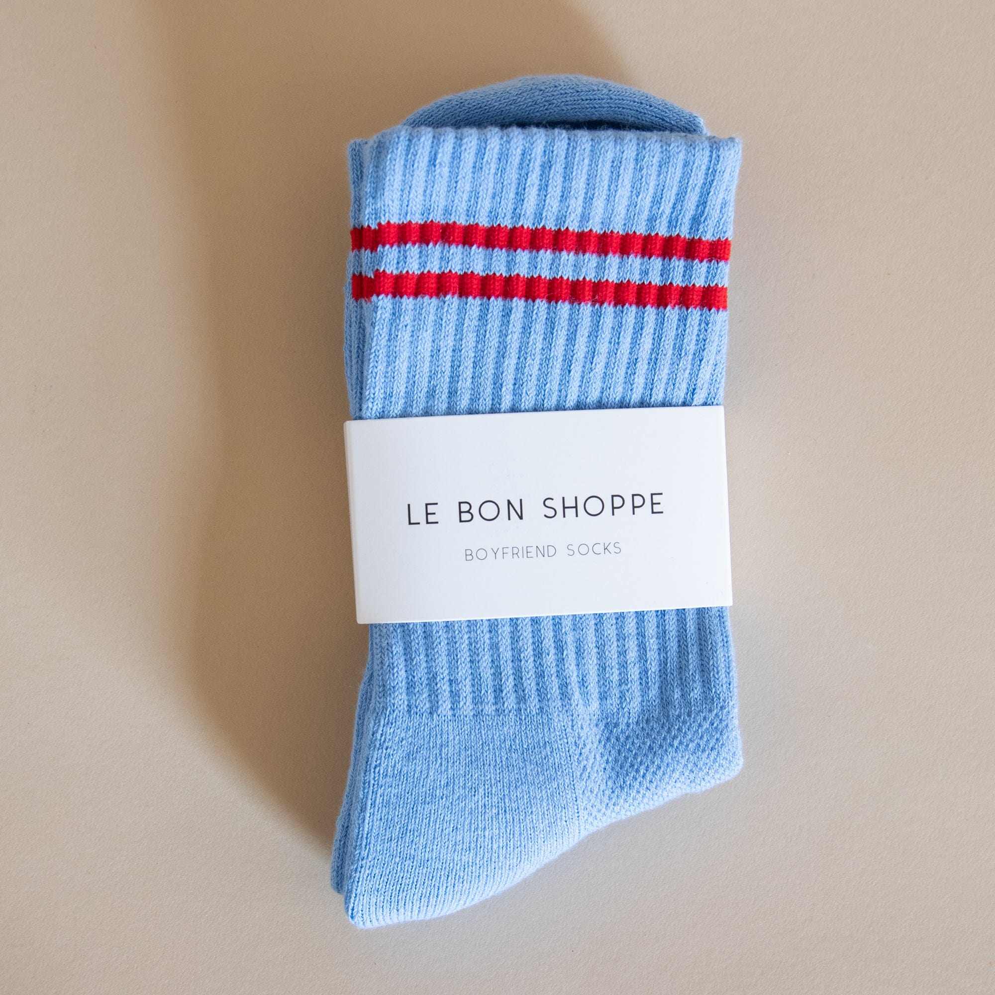 Le Bon Shoppe Socks Ciel Blue With Red Stripes Le Bon Boyfriend Socks