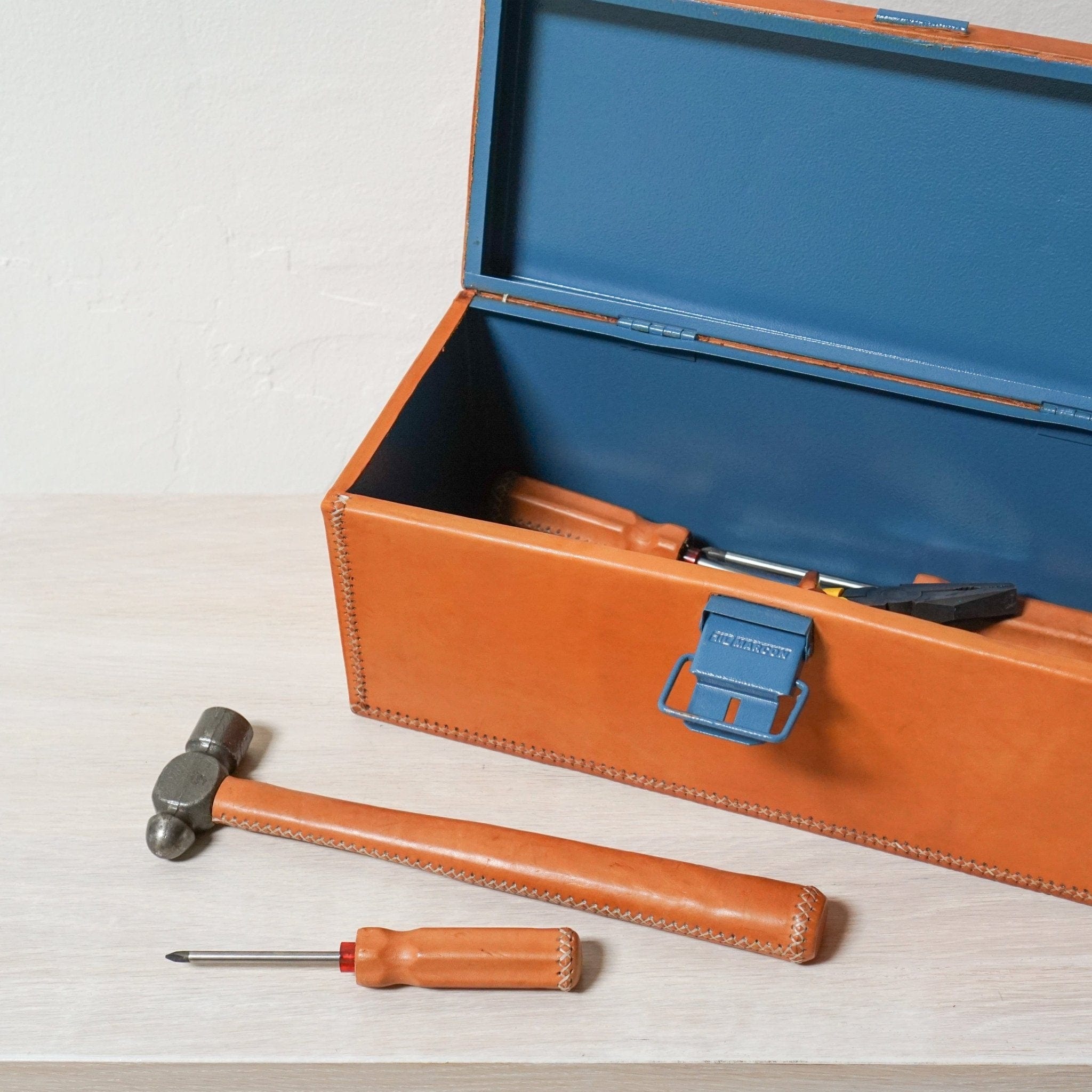 Leather Wrapped Metal Toolbox and Tools - +COOP