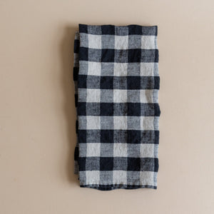 French Linen Hemmed Napkins - Black / Taupe Gingham