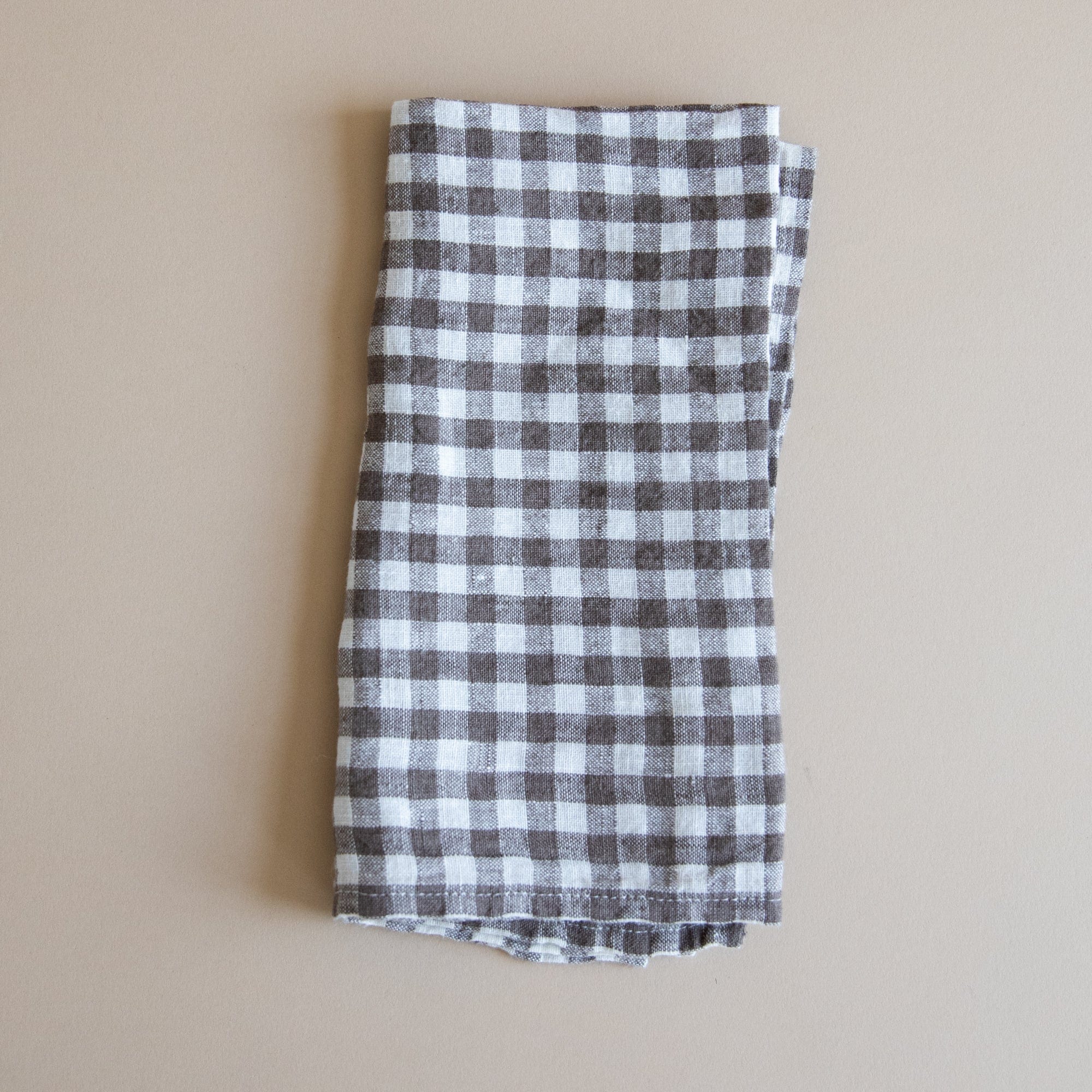 Linge Particulier Napkins Brown Gingham Linen Hemmed Napkins