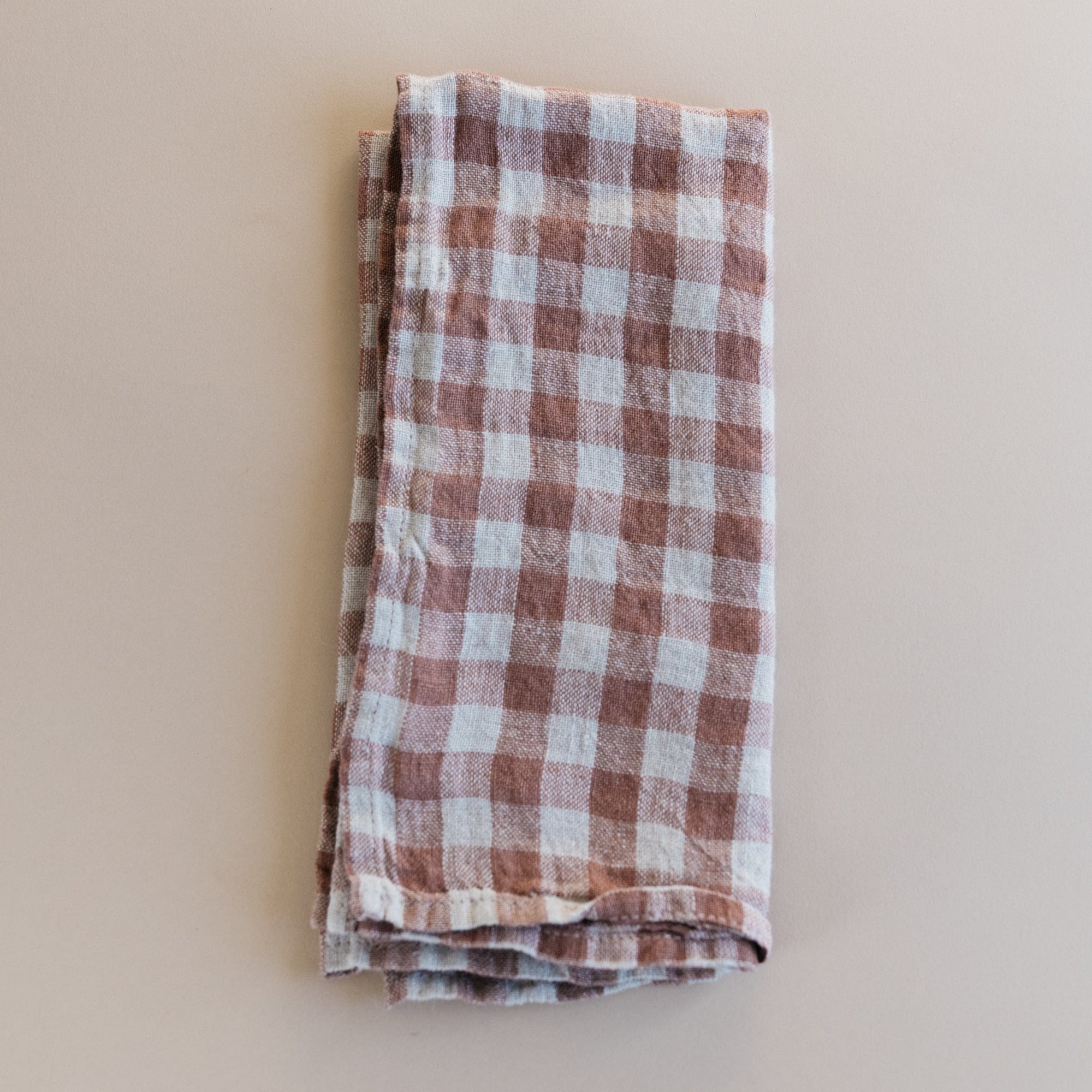 Linge Particulier Napkins Cappuccino Gingham French Linen Hemmed Napkins