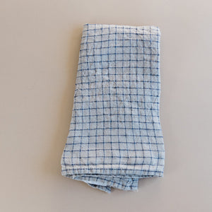 French Linen Hemmed Napkins - Flax / Blue Checks