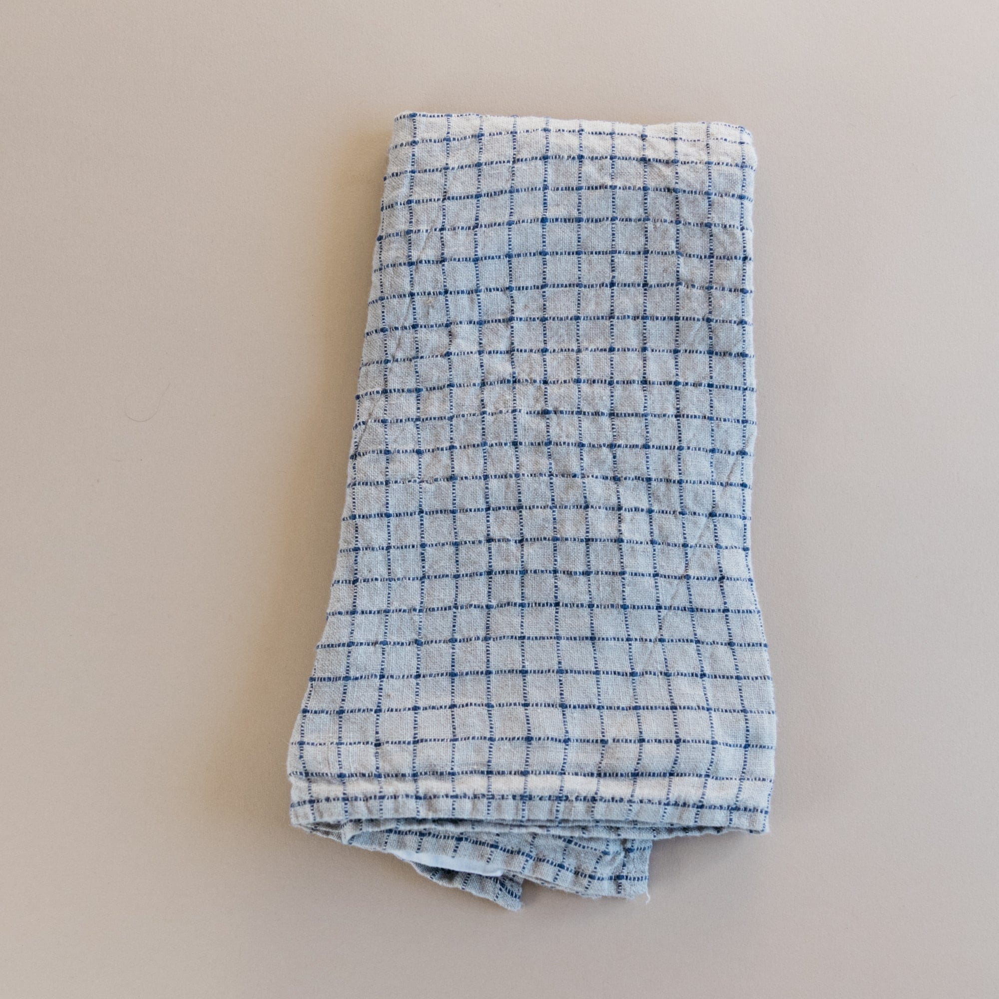 Linge Particulier Napkins Flax / Blue Checks French Linen Hemmed Napkins