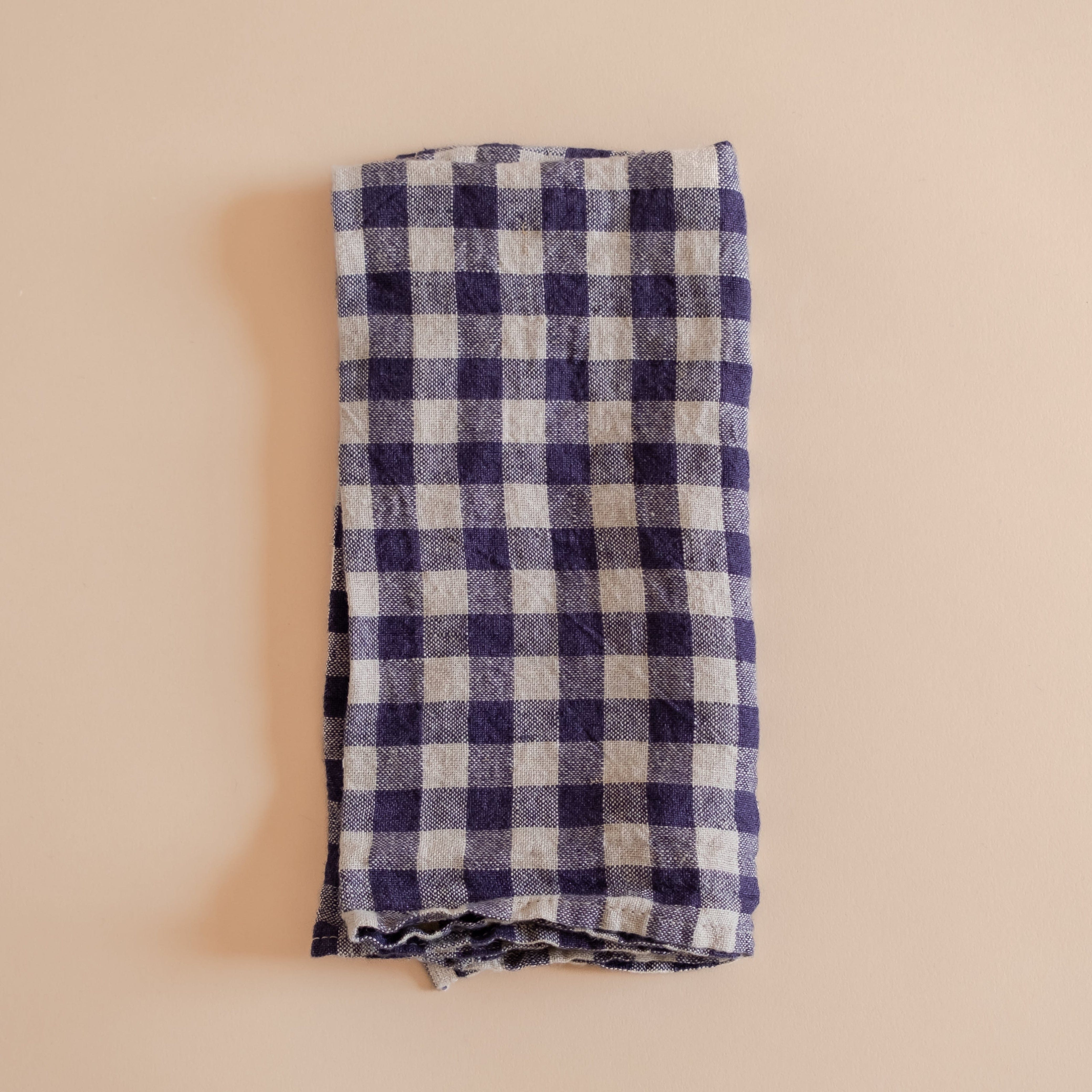 Linge Particulier Napkins Flax / Navy Gingham French Linen Hemmed Napkins