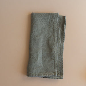 French Linen Hemmed Napkins - Khaki Green