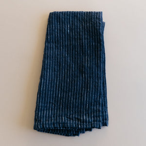 French Linen Hemmed Napkins - Navy Pinstripe