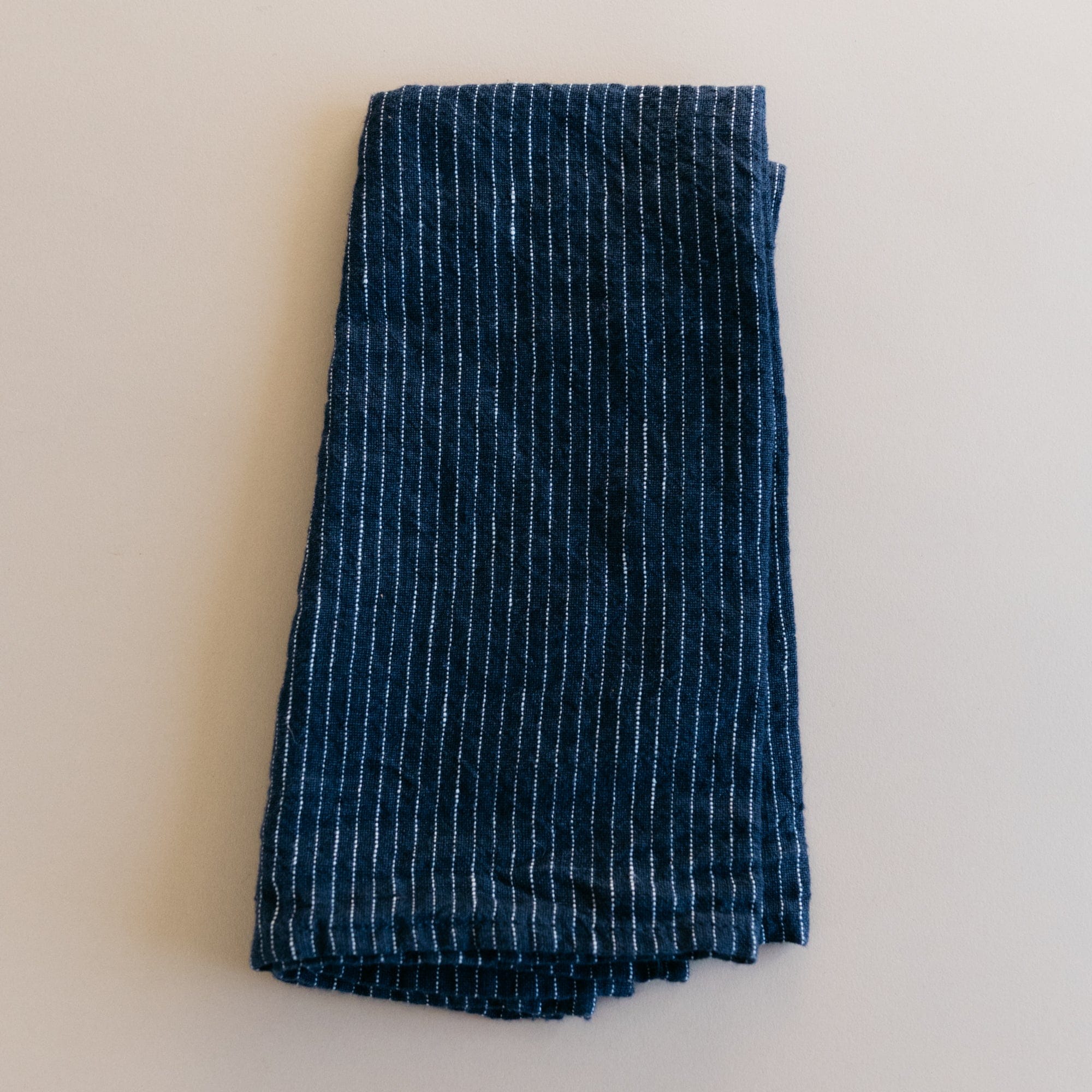 Linge Particulier Napkins Navy Pinstripe French Linen Hemmed Napkins