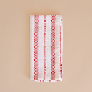French Linen Hemmed Napkins - Red Embroidery