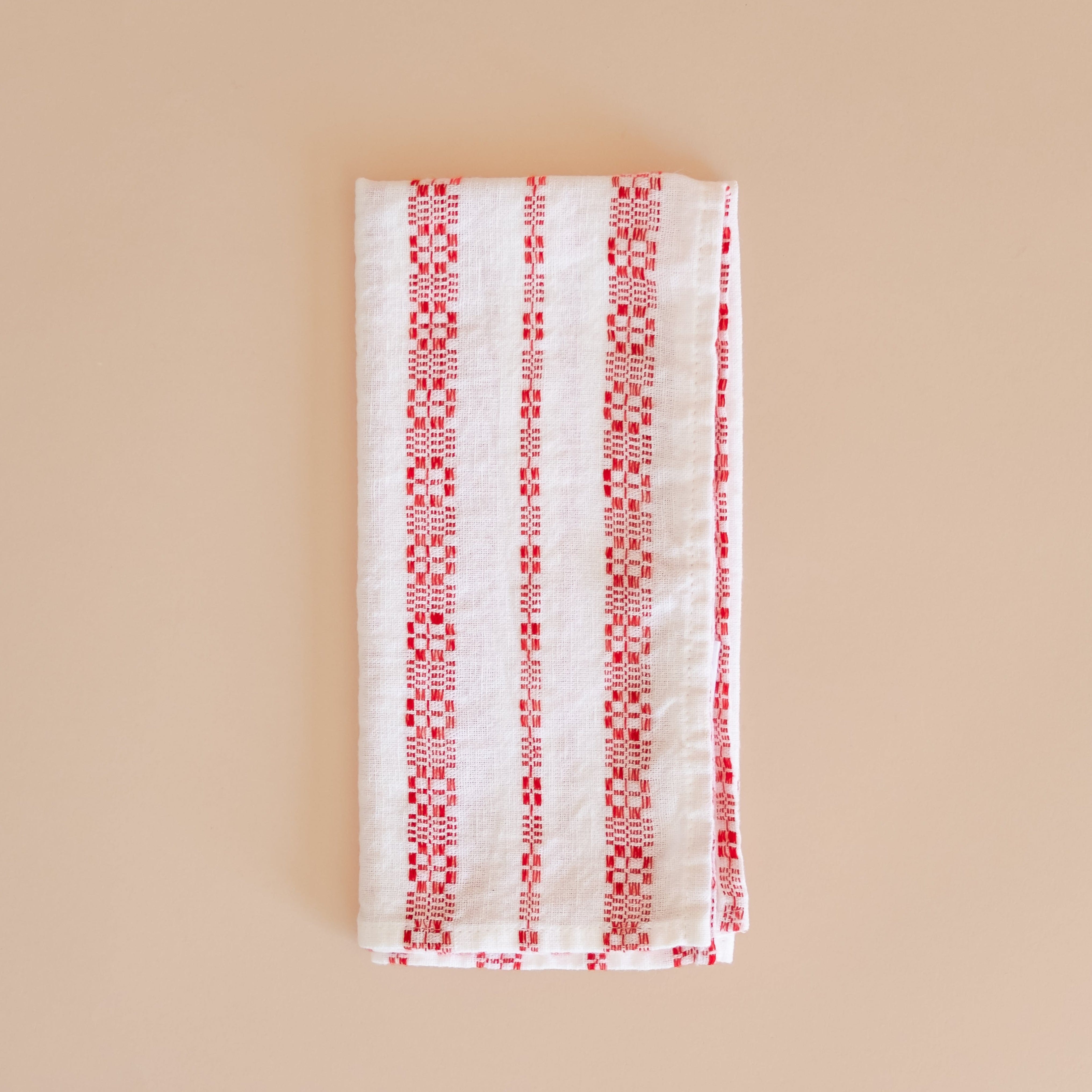 Linge Particulier Napkins Red Embroidery French Linen Hemmed Napkins