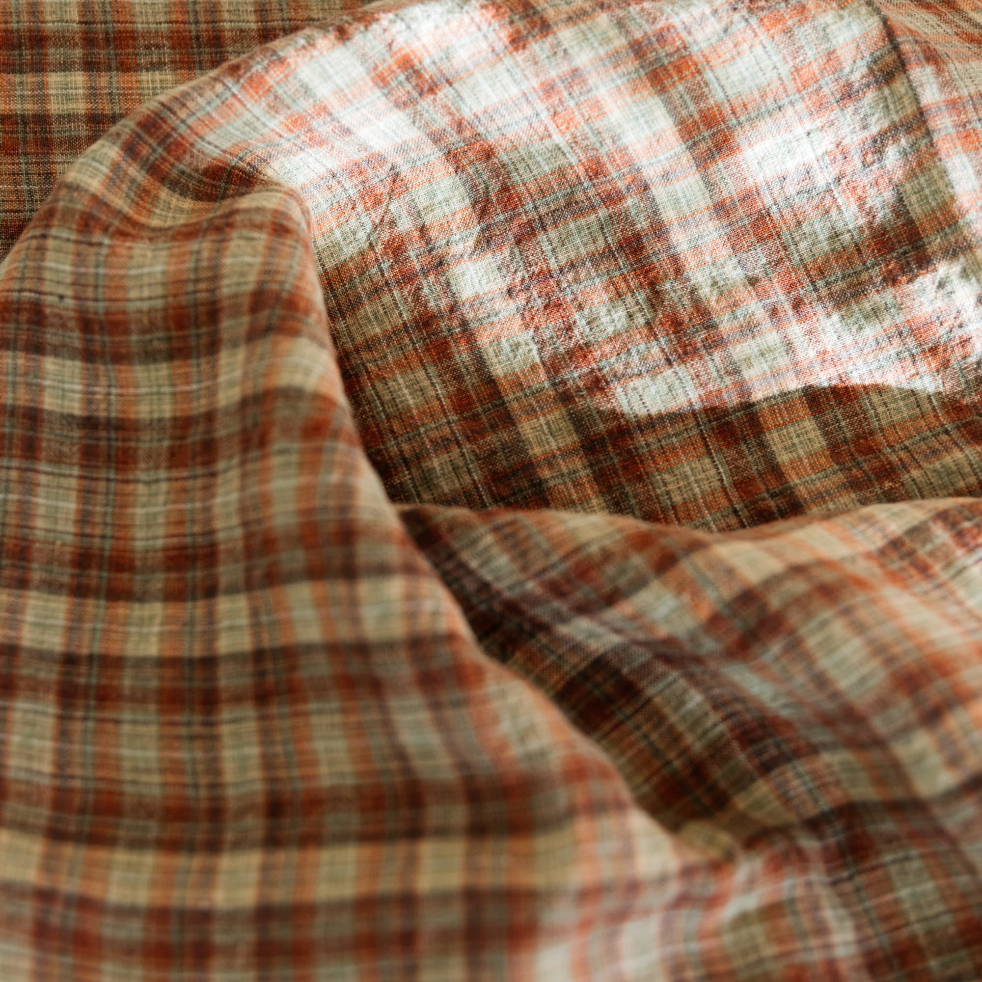 Linge Particulier Napkins Sienna Green Tartan French Linen Fringed Napkins