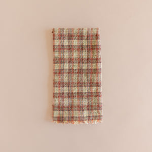 French Linen Fringed Napkins - Sienna Green Tartan