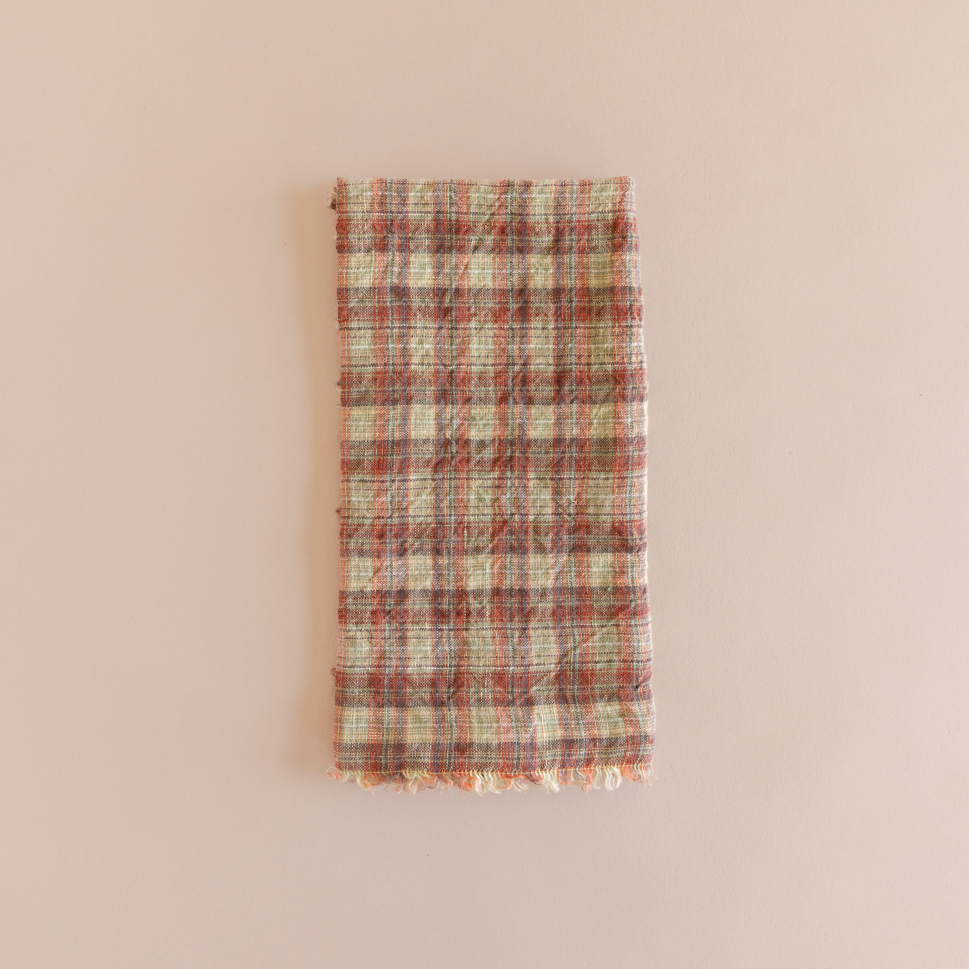 Linge Particulier Napkins Sienna Green Tartan French Linen Fringed Napkins