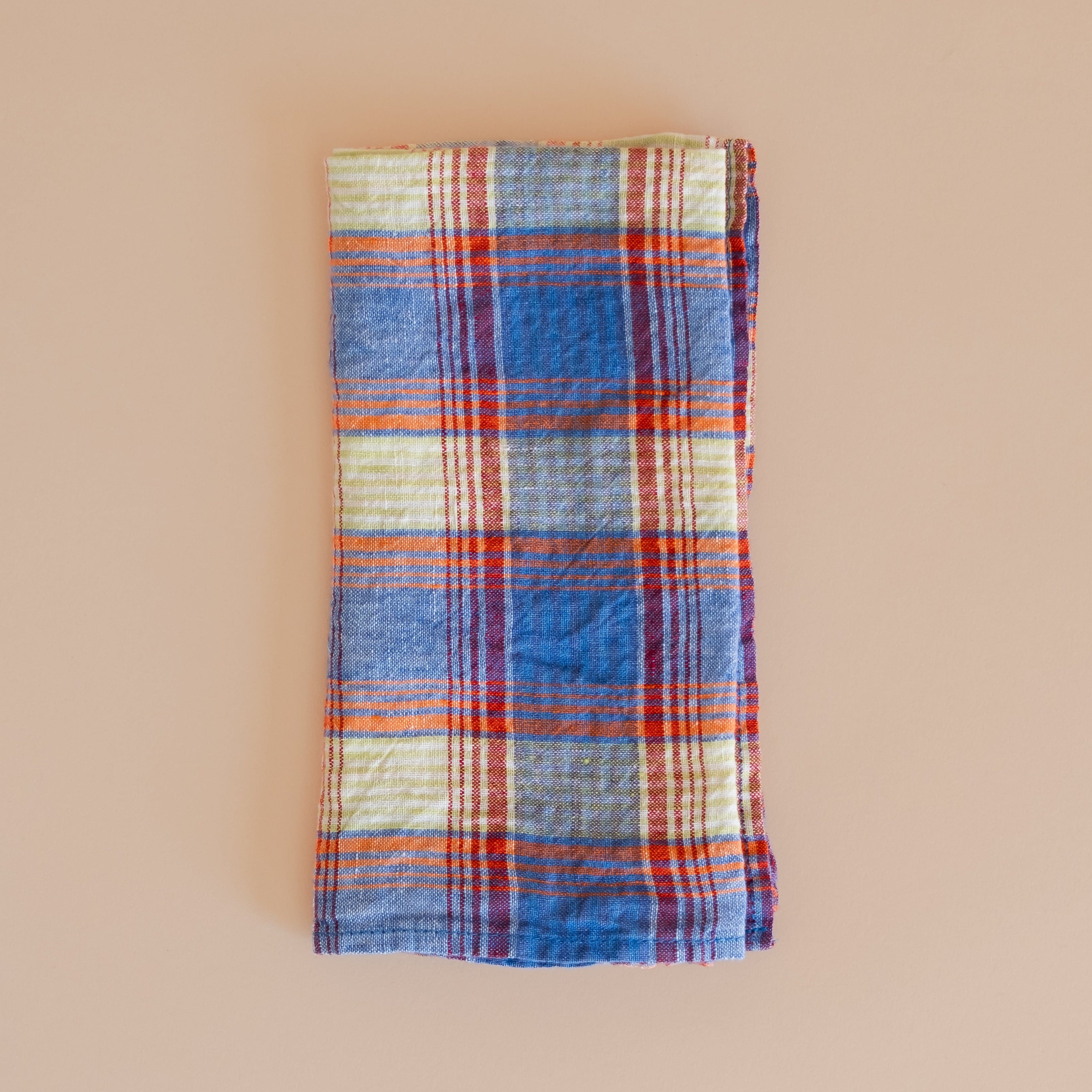 Linge Particulier Napkins Summer Plaid French Linen Hemmed Napkins