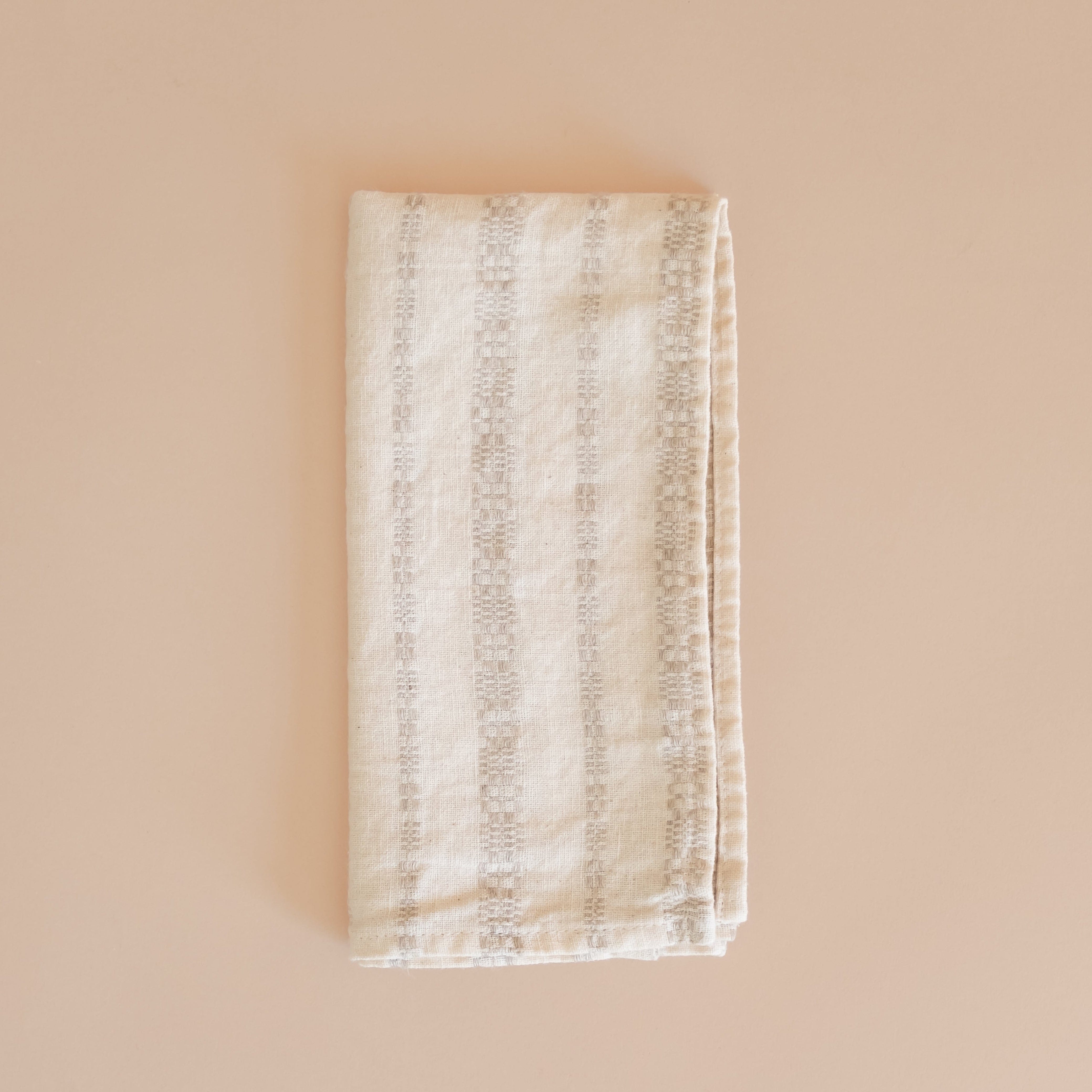 Linge Particulier Napkins Taupe Embroidery French Linen Hemmed Napkins